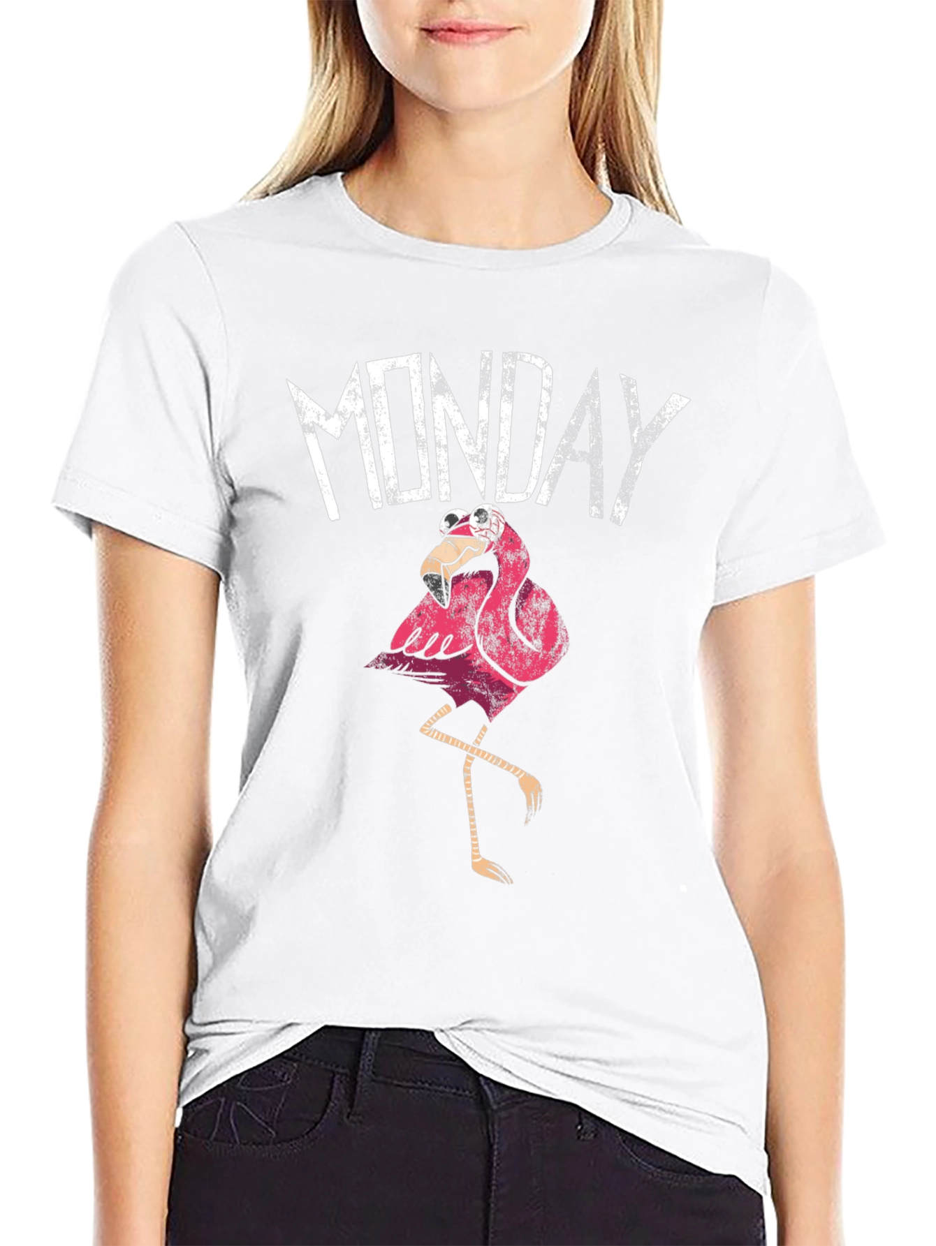 Black Funny Monday Flamingo Graphic T-Shirt - Black view 9