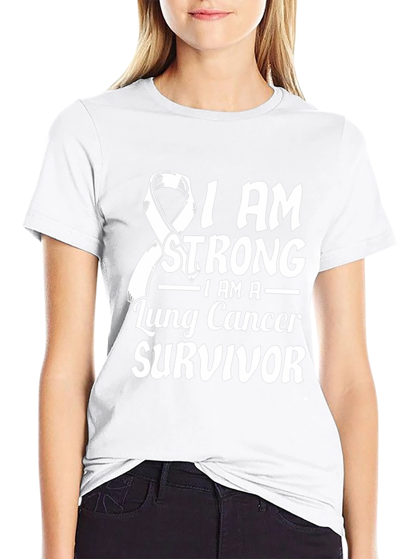 Black Lung Cancer Survivor T-Shirt - I Am Strong Graphic Tee view 9