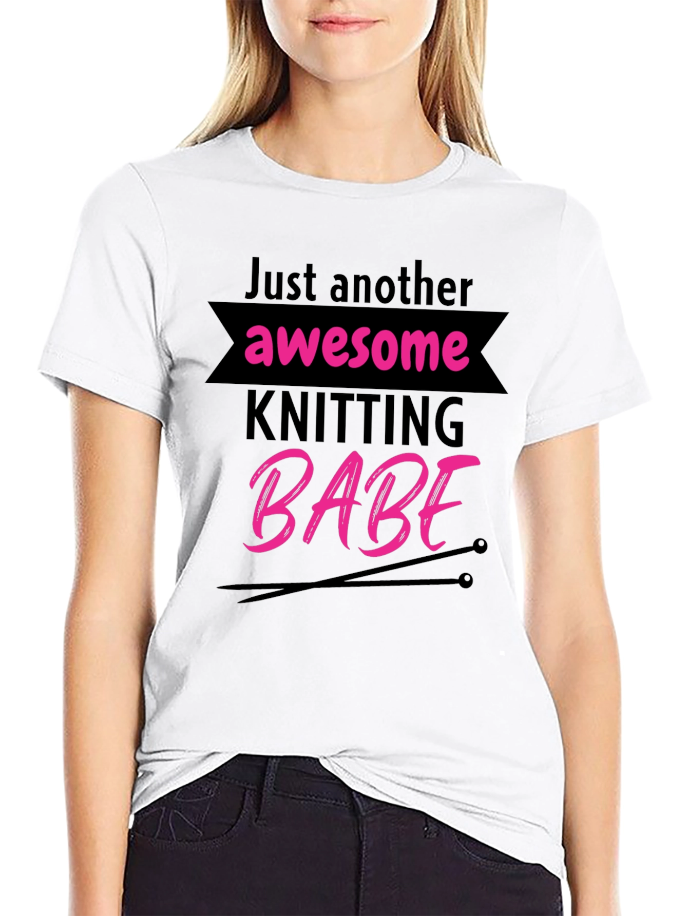 Black Awesome Knitting Babe T-Shirt - Novelty Tee view 9