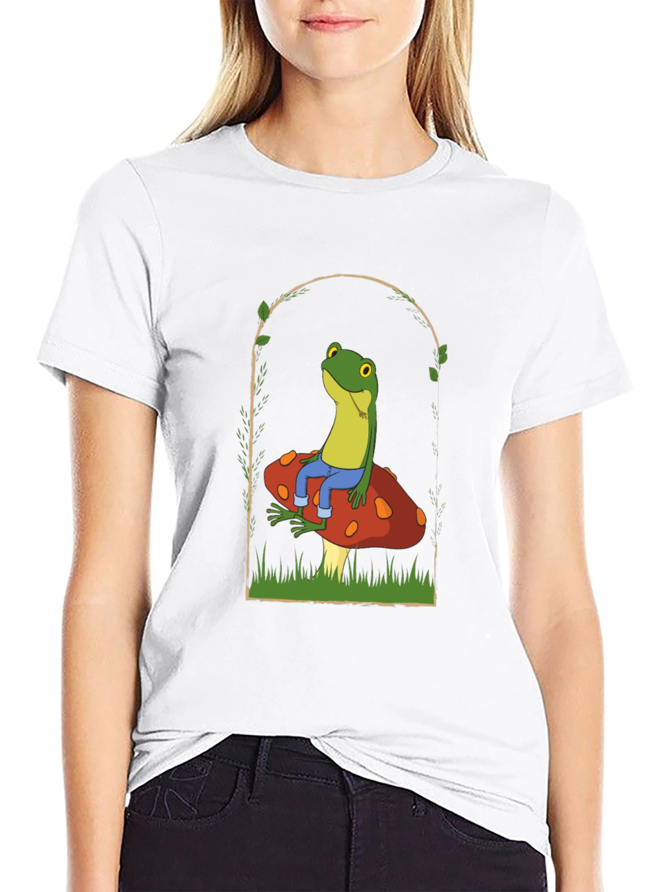 Black Frog on Mushroom Graphic Tee view 9