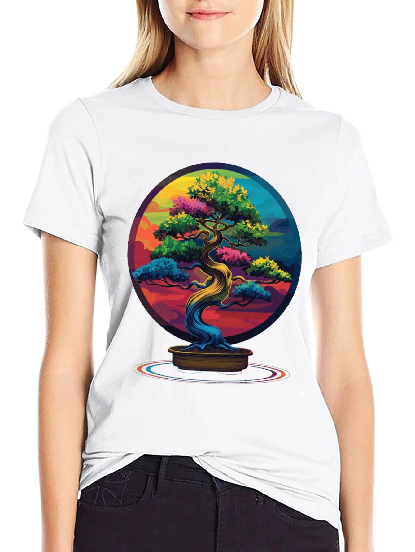 Black Colorful Bonsai Tree Graphic Tee - Unique Design view 9