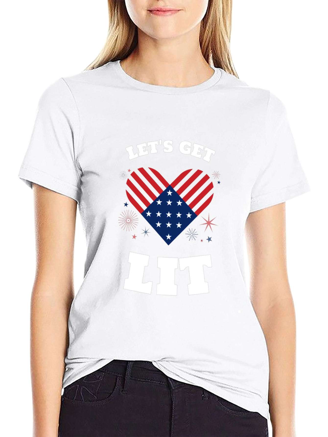 Black Let's Get Lit Patriotic Heart Graphic Tee view 9