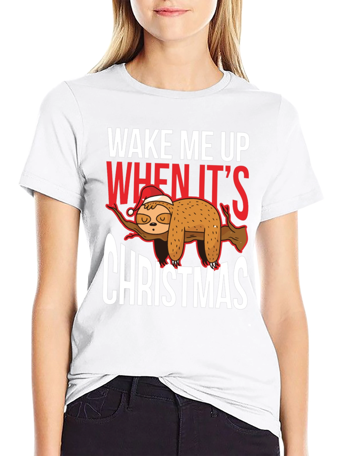 Black Wake Me Up When It's Christmas Sloth T-Shirt view 9