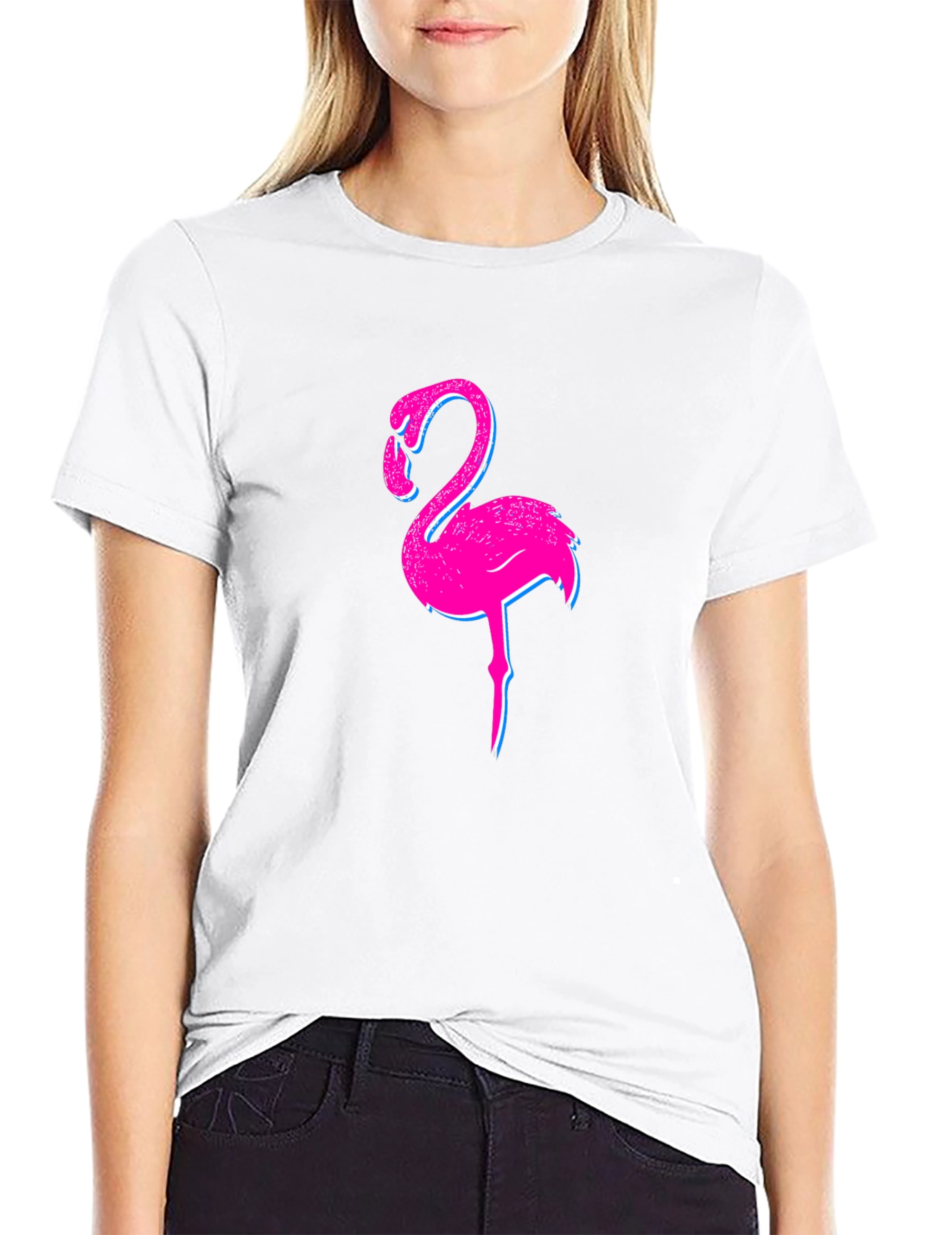 Black Flamingo Graphic Print Black T-Shirt view 9