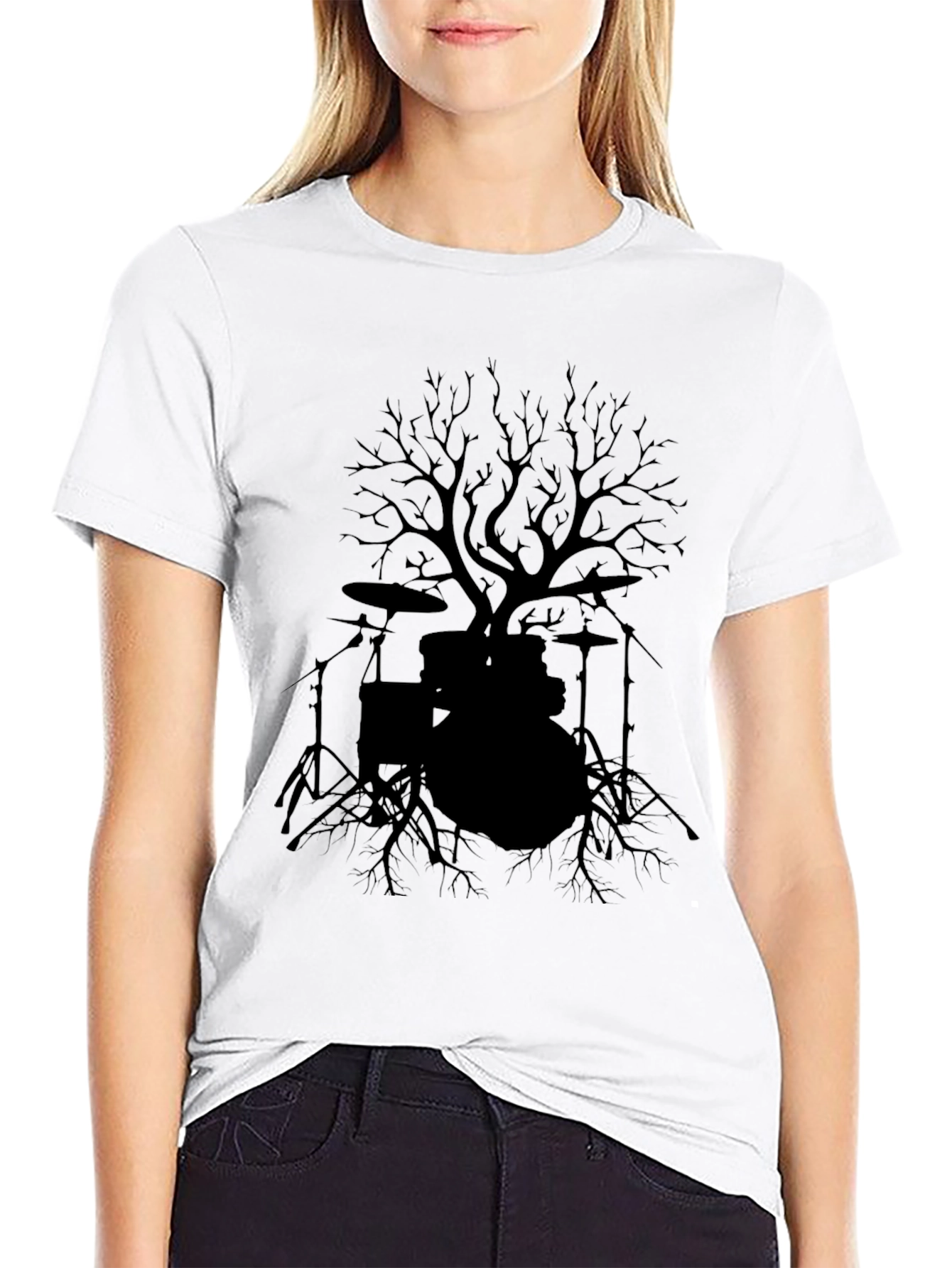 Black Drum Set Tree T-Shirt - Rock Music Tee view 9