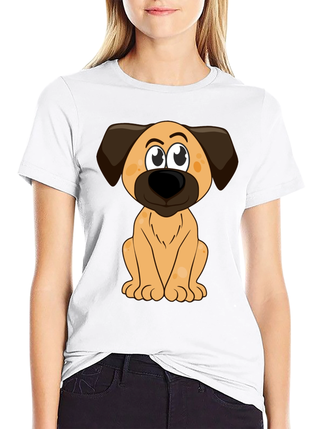 Black Cartoon Dog Print Black T-Shirt view 9