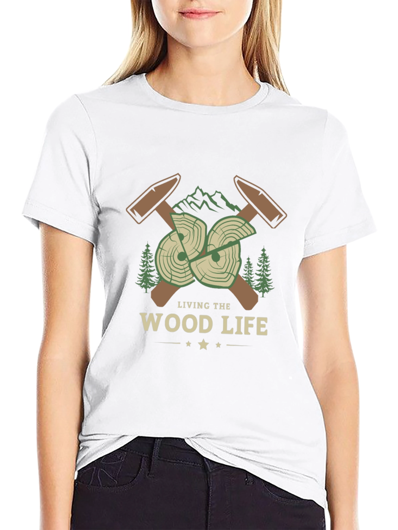 Black Living the Wood Life T-Shirt - Lumberjack Design view 9