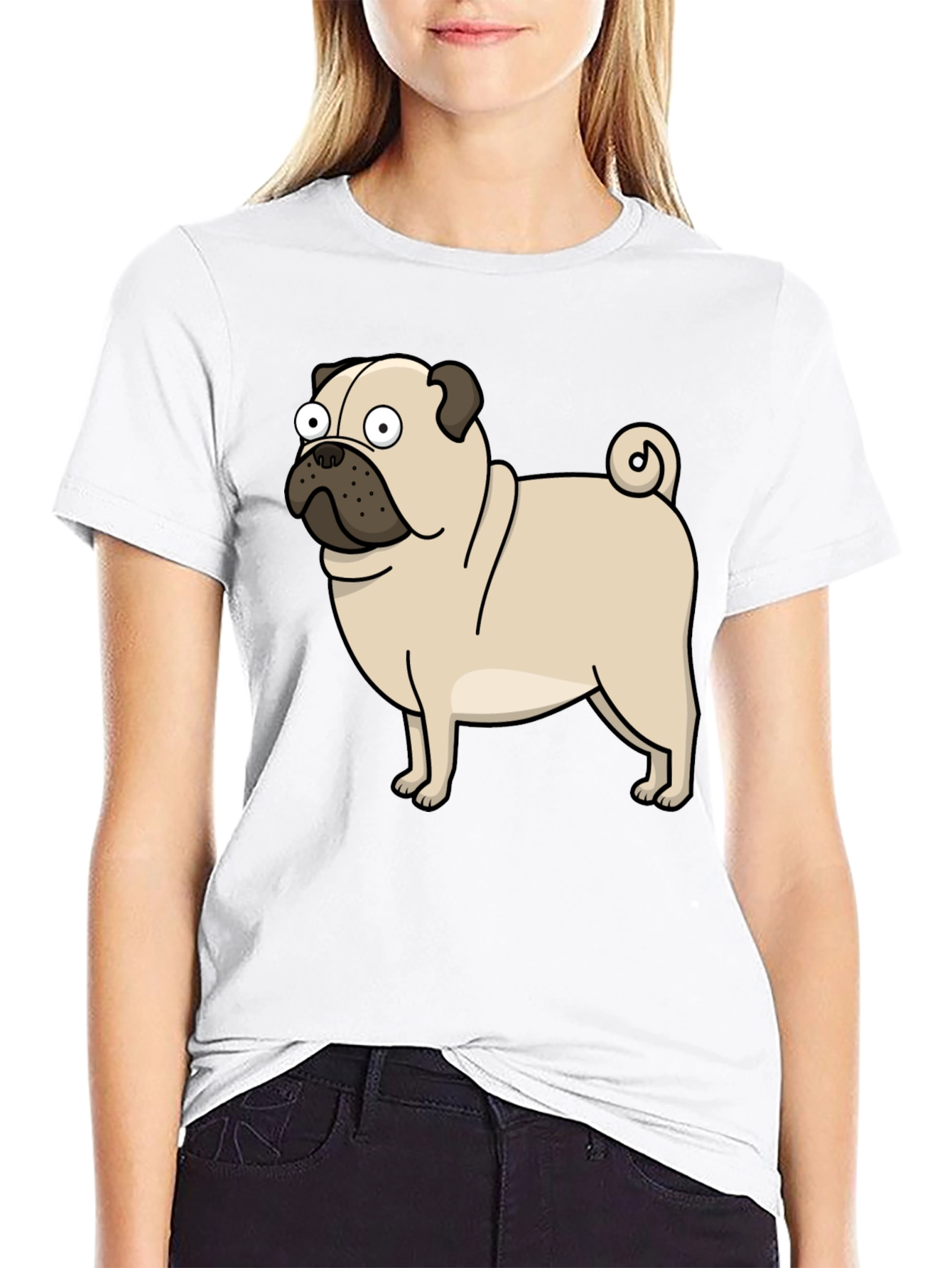 Black Cartoon Pug Graphic T-Shirt - Black view 9