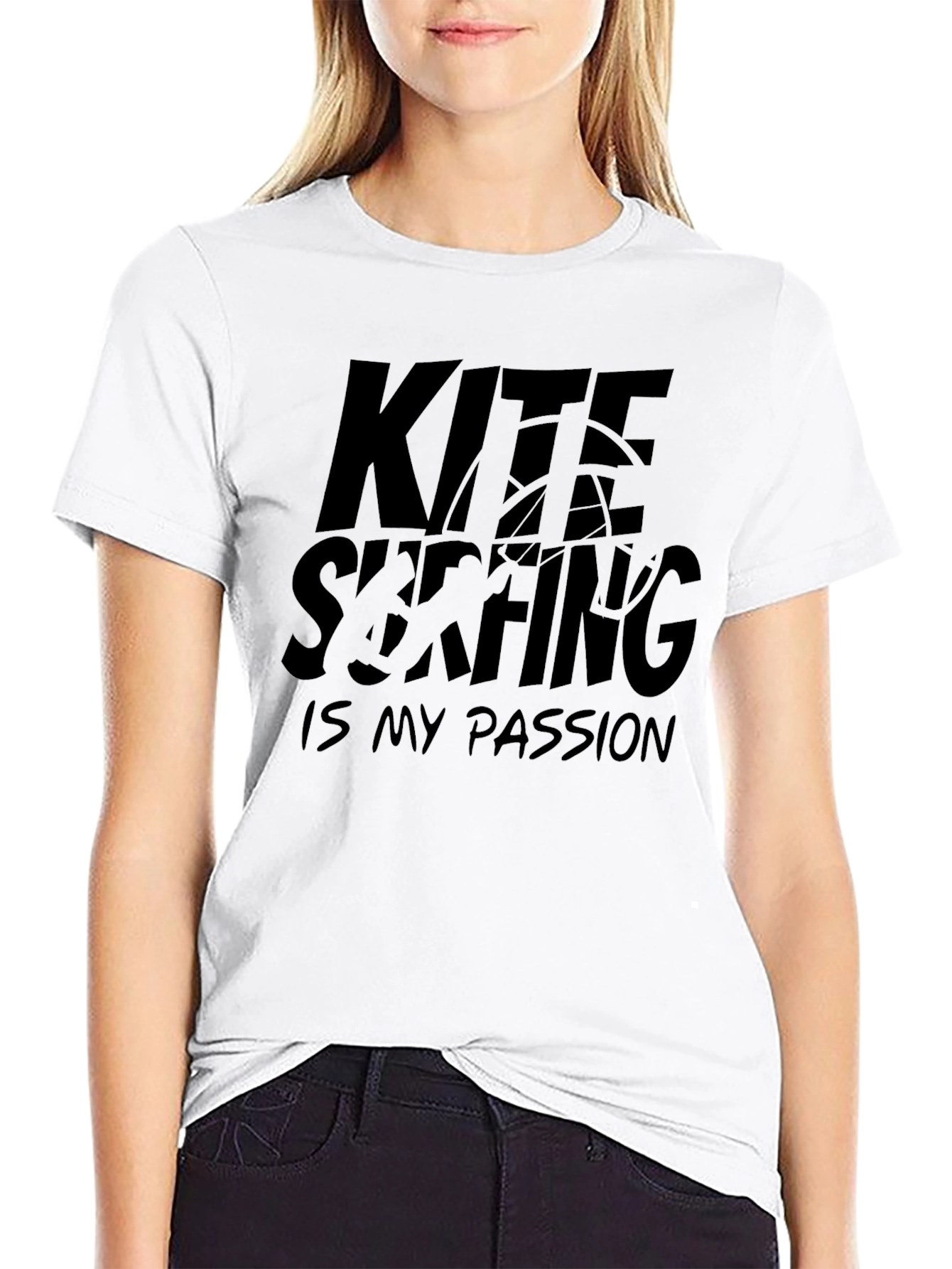 Black Kite Surfing Passion T-Shirt - Black Graphic Tee view 9