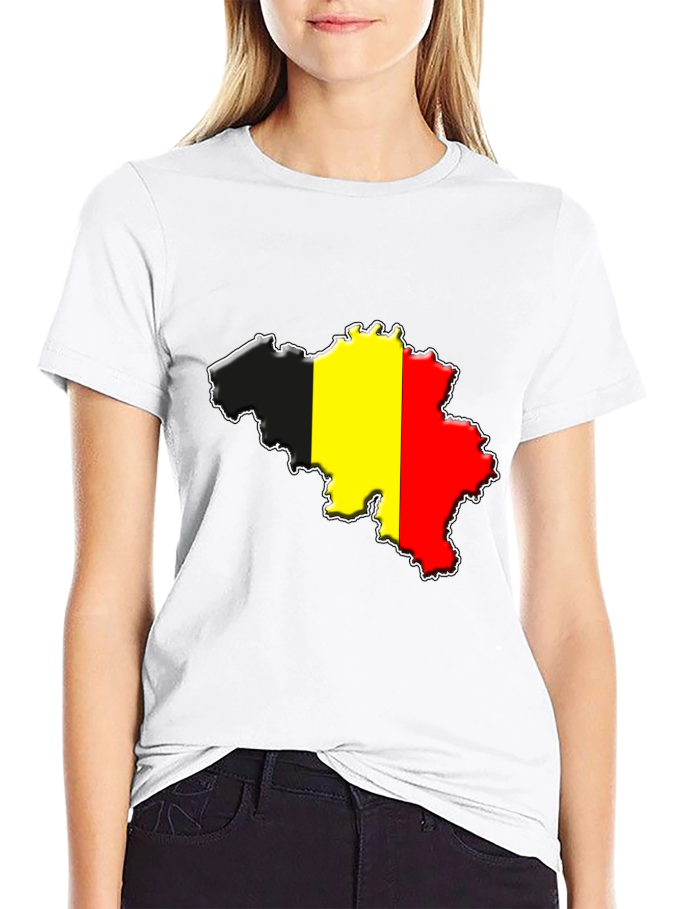 Black Belgium Flag Map T-Shirt - Black Cotton Tee view 9