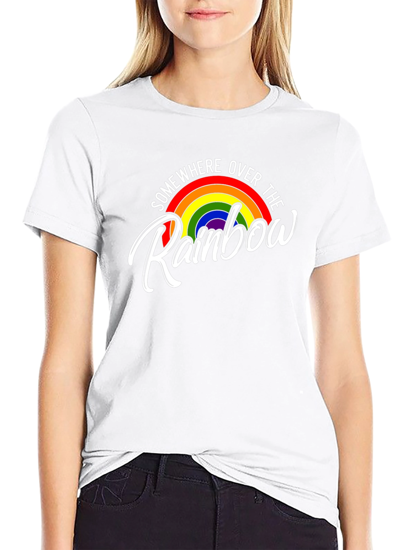 Black Somewhere Over the Rainbow Graphic Tee - Black Cotton view 9