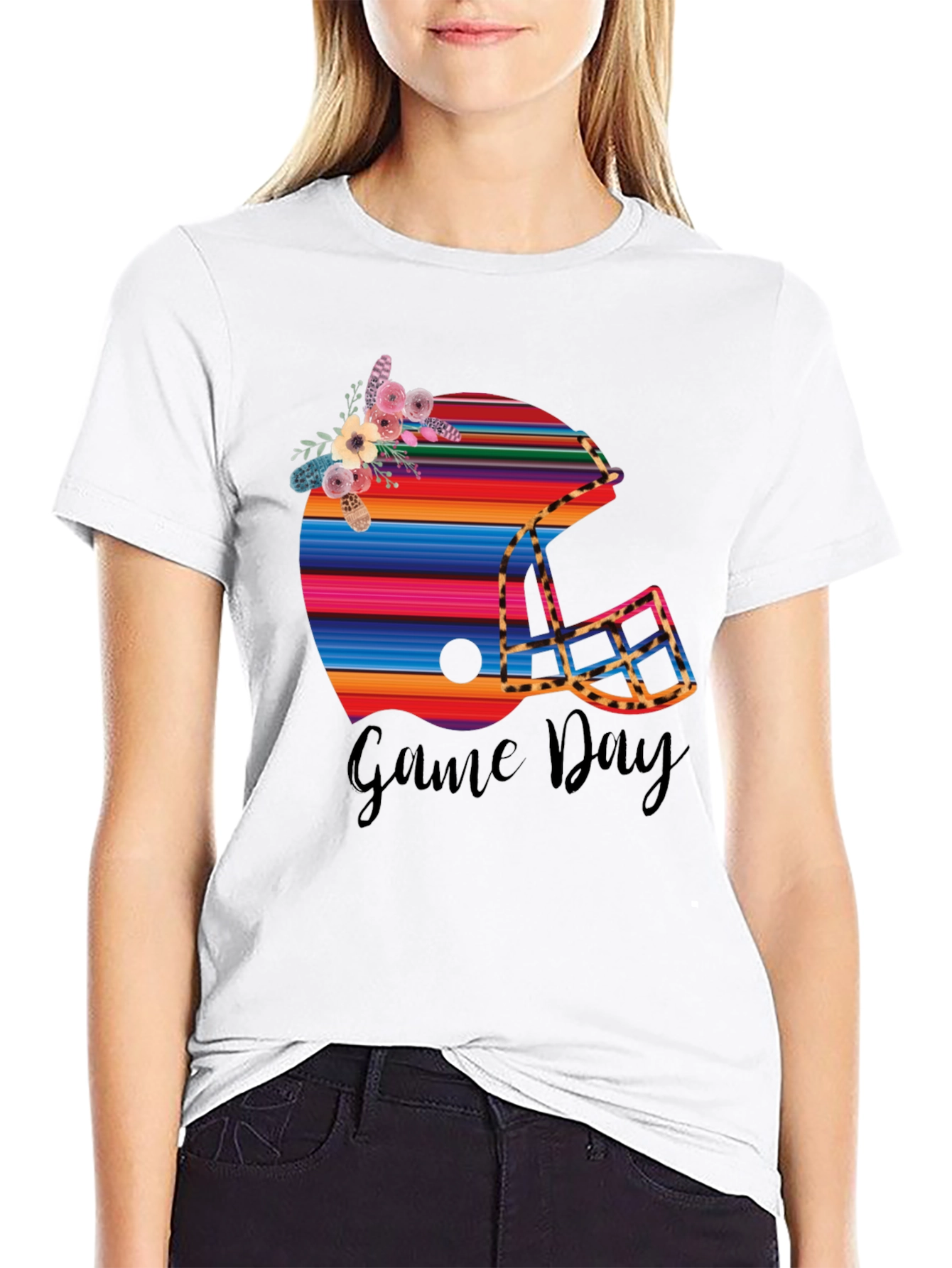 Black Game Day Football Helmet Graphic Tee view 9
