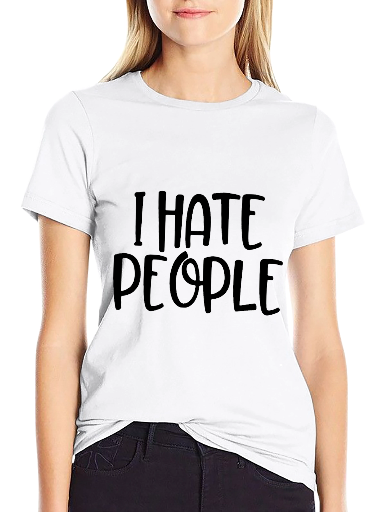 Black I Hate People Graphic Tee - Black Cotton Comfort view 9