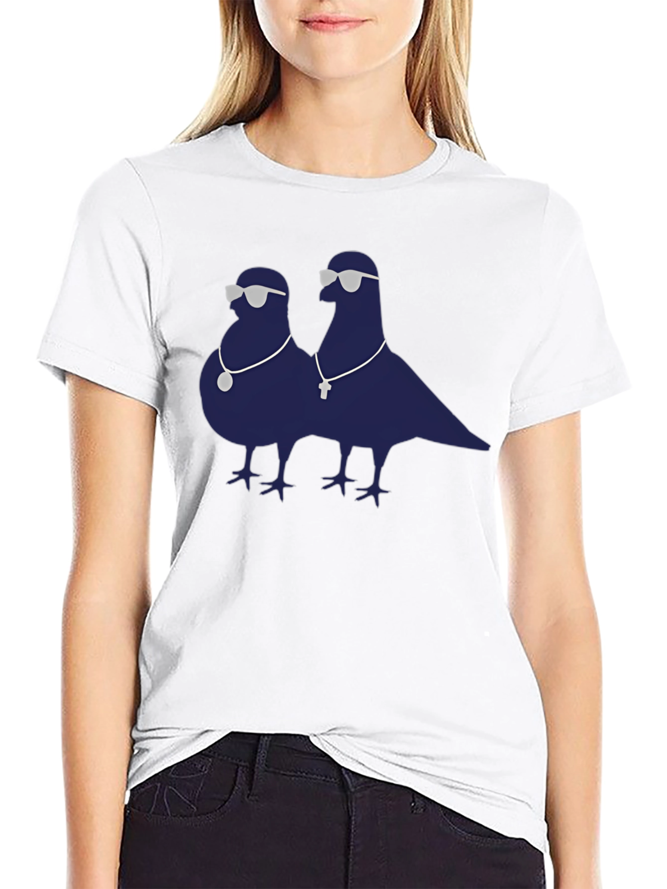 Black Cool Pigeons Graphic Tee - Black Cotton Blend T-Shirt view 9