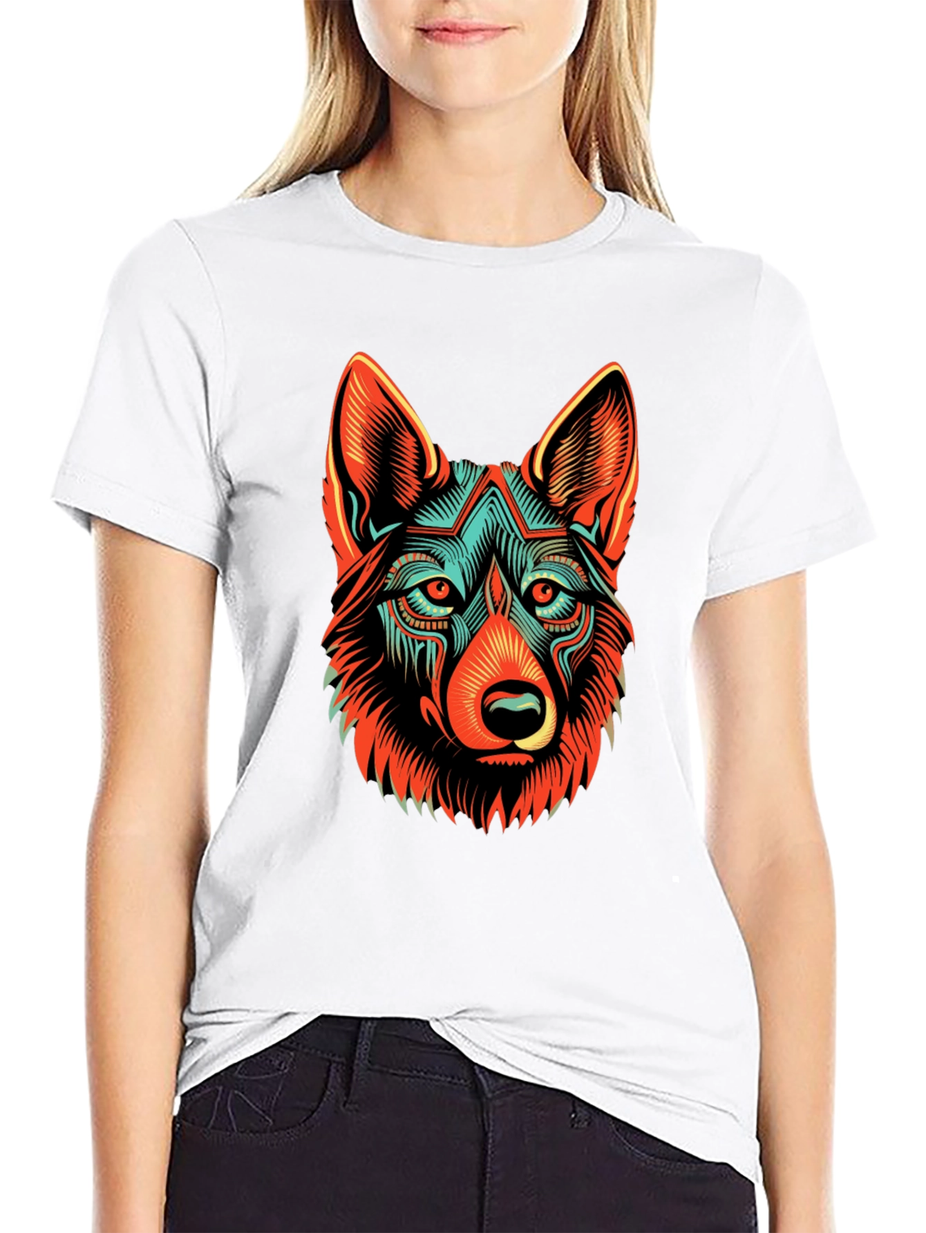 Black Abstract Wolf Graphic Black T-Shirt view 9