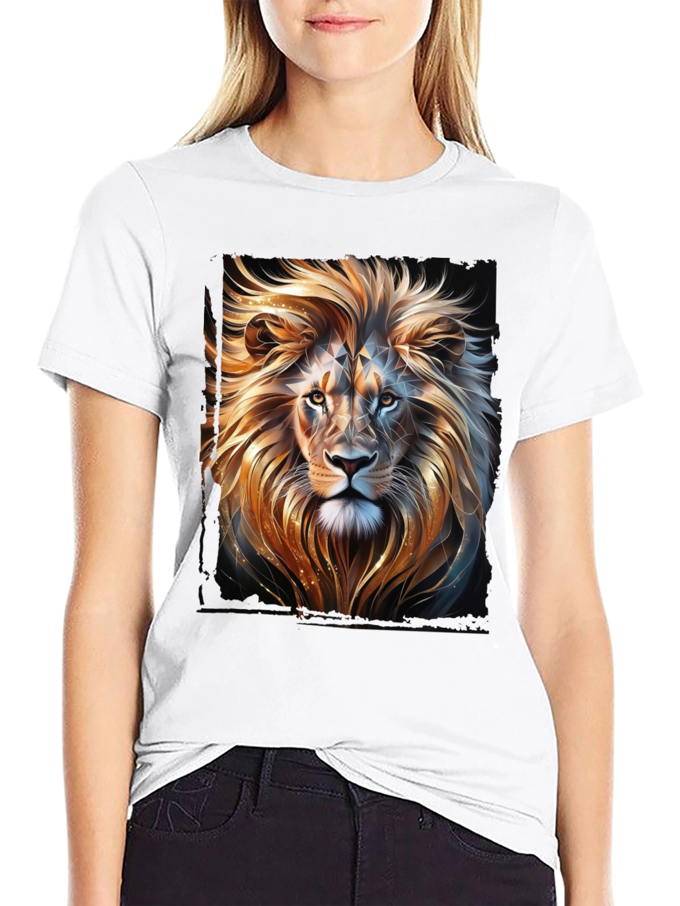 Black Lion Graphic T-Shirt - Black, Stylish Animal Print view 9