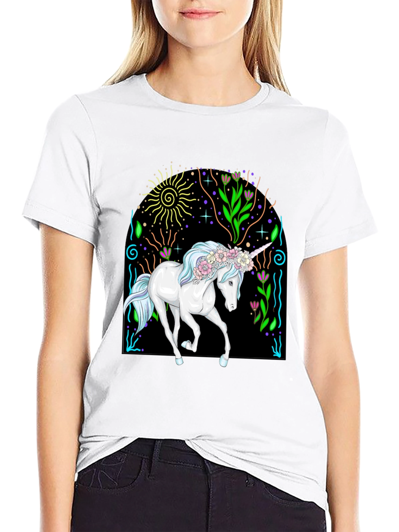 Black Unicorn Graphic Tee - Black Cotton T-Shirt view 9
