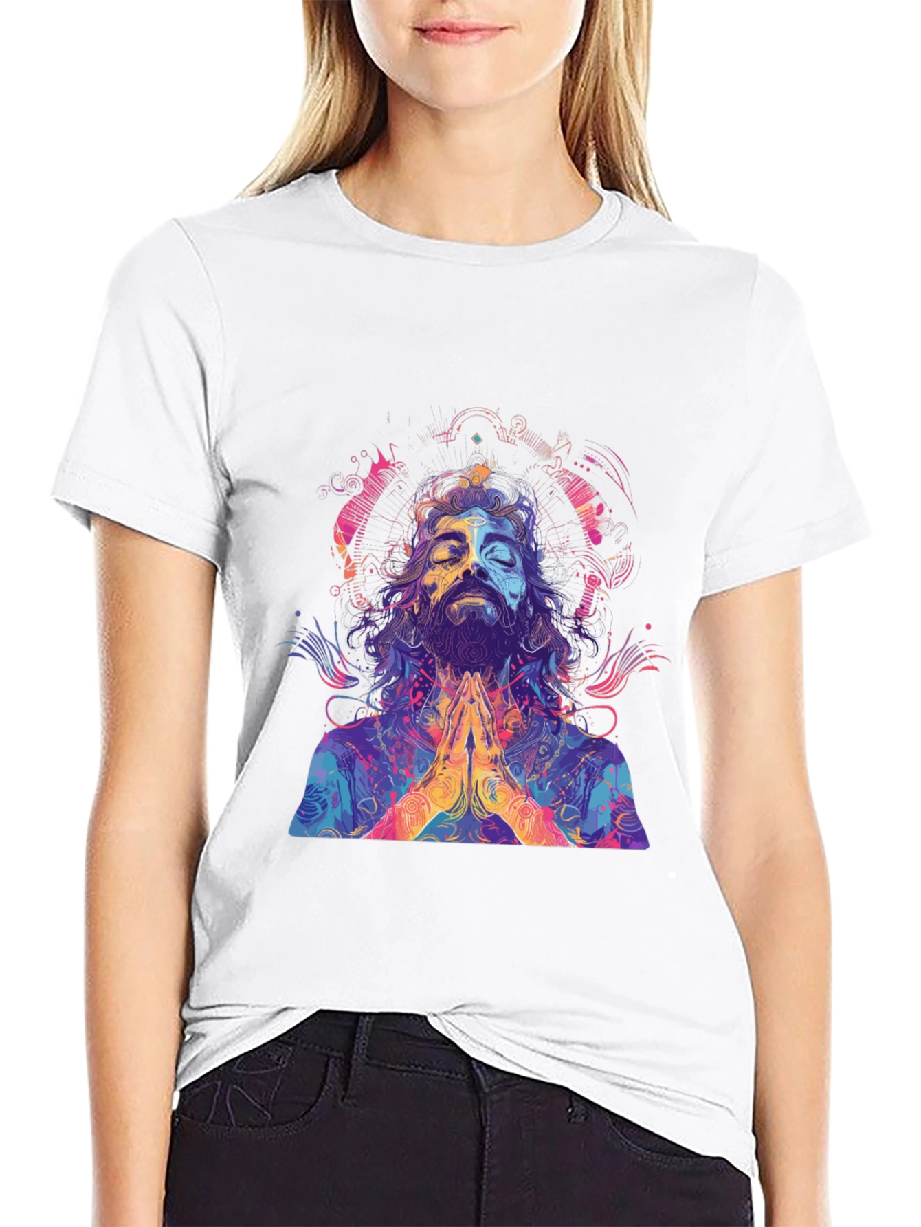 Black Psychedelic Meditating Man Graphic Tee view 9