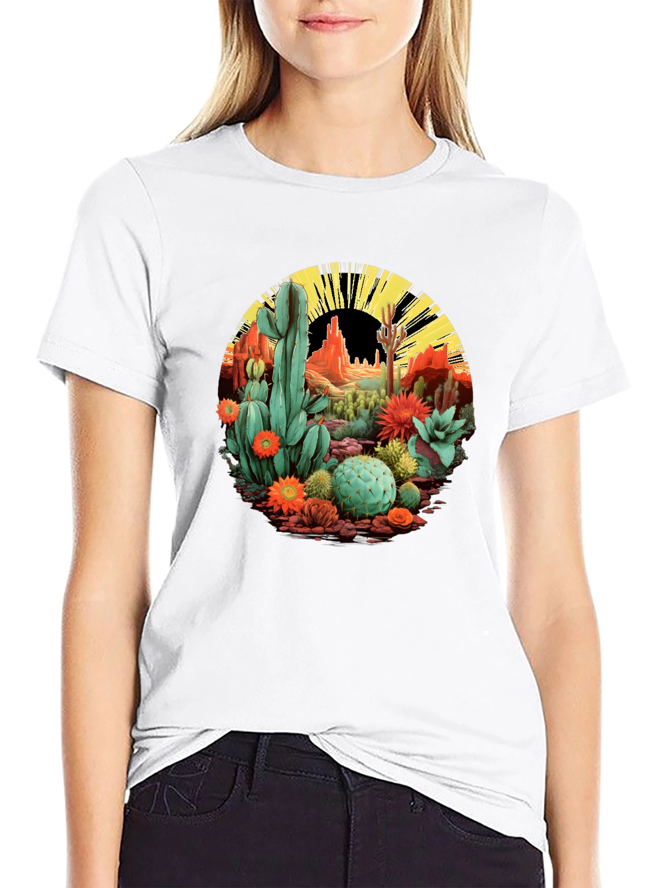 Black Desert Cactus Graphic T-Shirt - Black Cotton Tee view 9