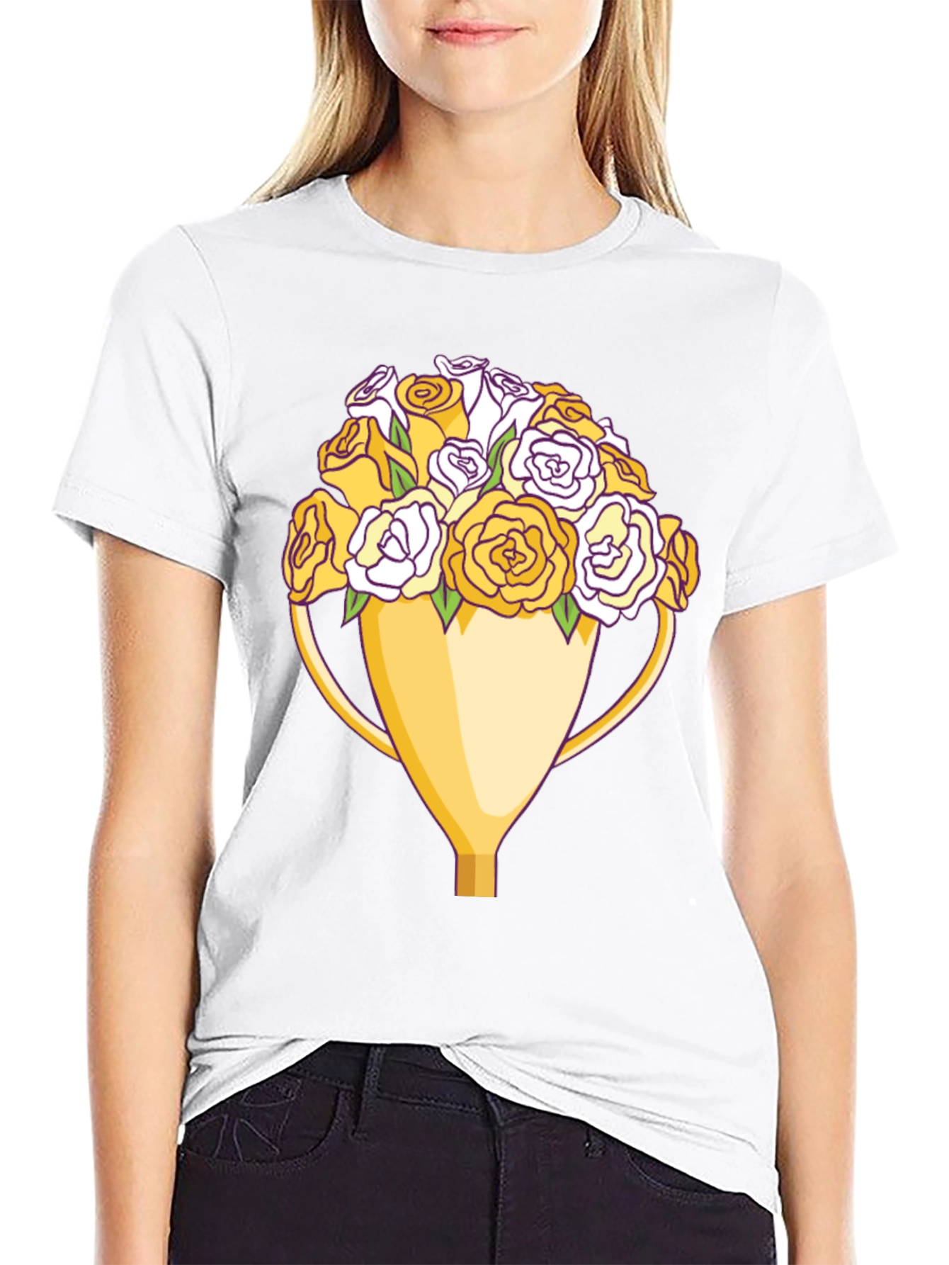 Black Floral Trophy Graphic Tee - Unique Design view 9
