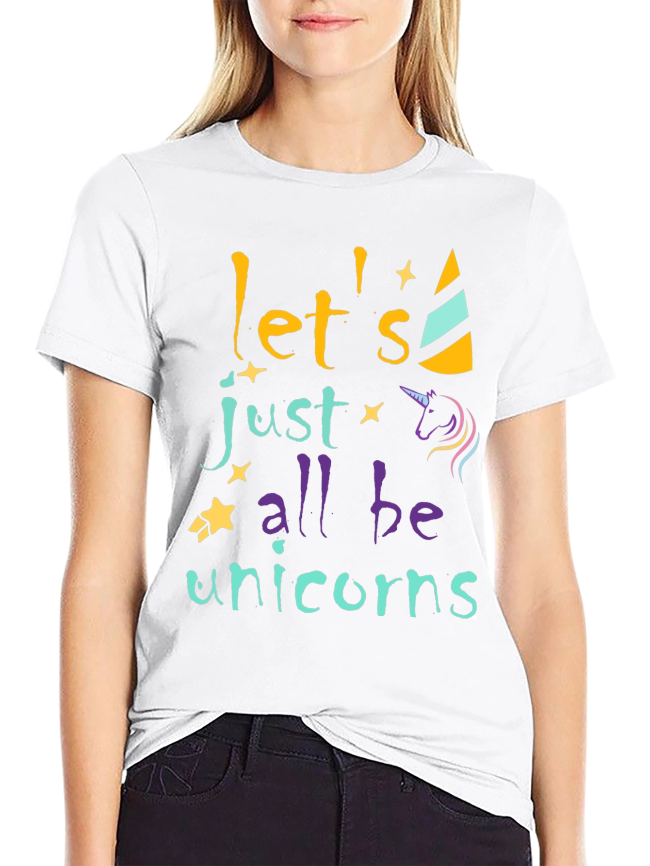 Black Let's All Be Unicorns Graphic Tee view 9