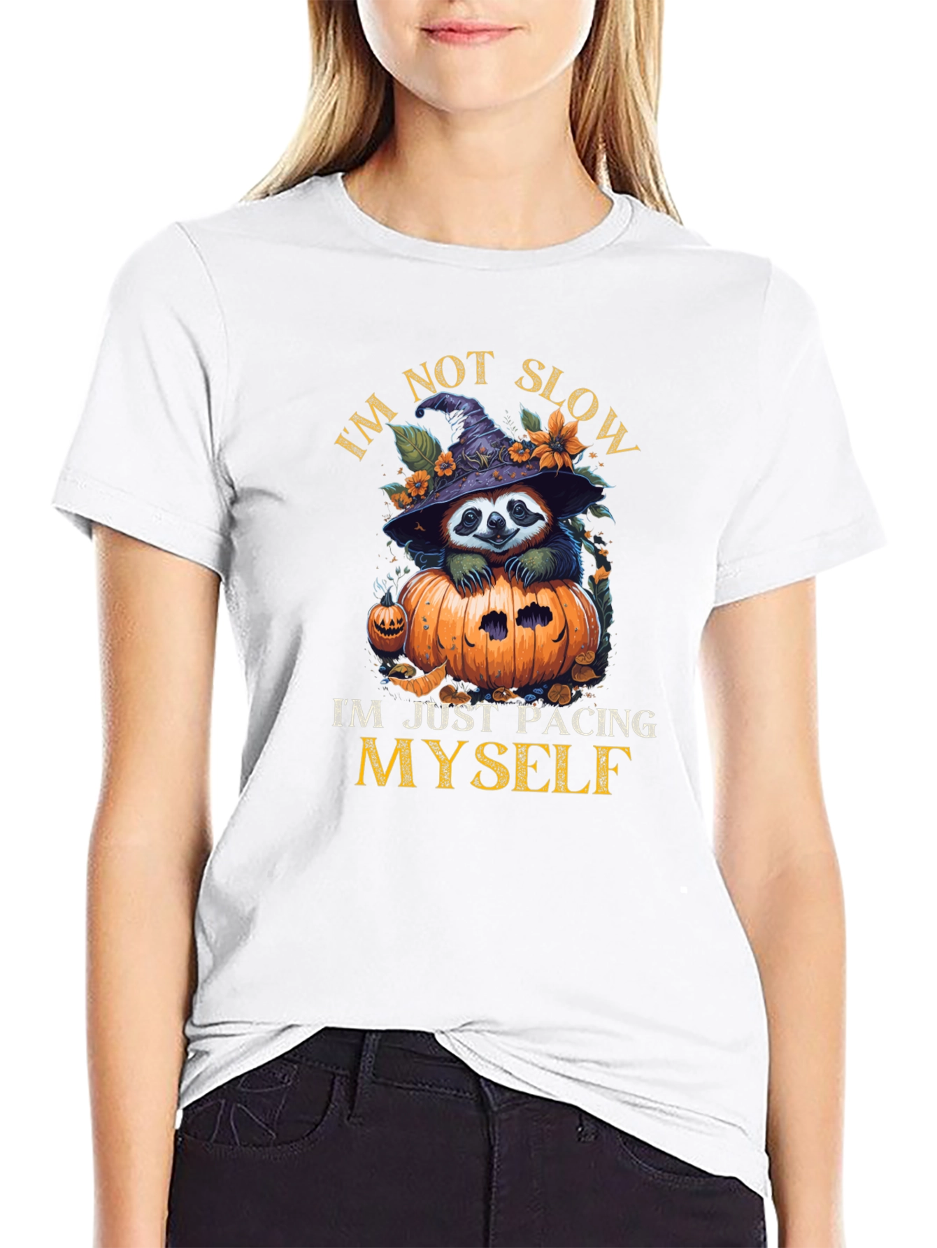 Black Funny Sloth Halloween T-Shirt - I'm Not Slow Pacing Myself view 9
