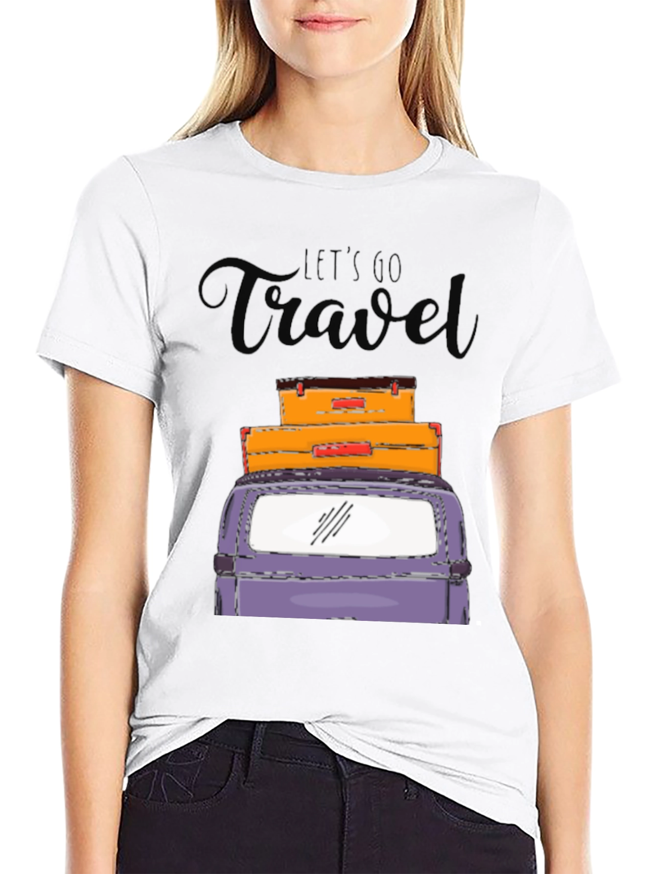 Black Let's Go Travel Graphic T-Shirt view 9