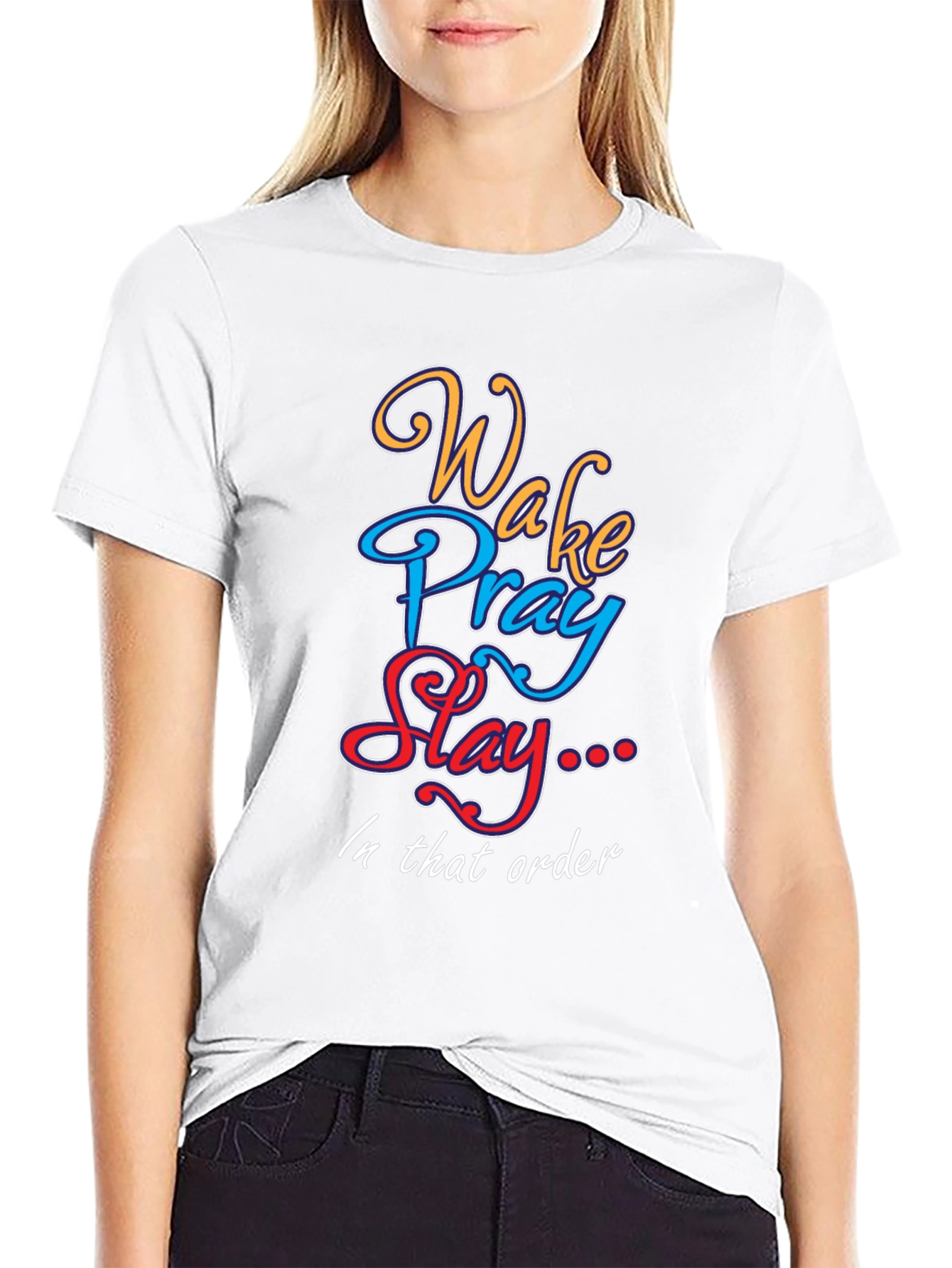 Black Wake Pray Slay Graphic Tee - Trendy Cotton T-Shirt view 9