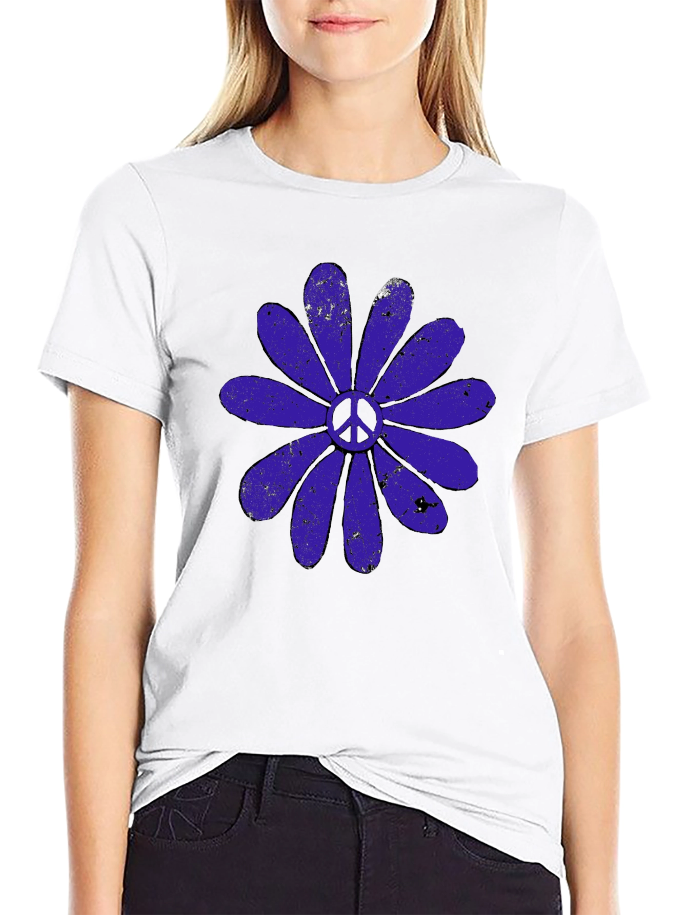 Black Peace Flower Graphic T-Shirt view 9