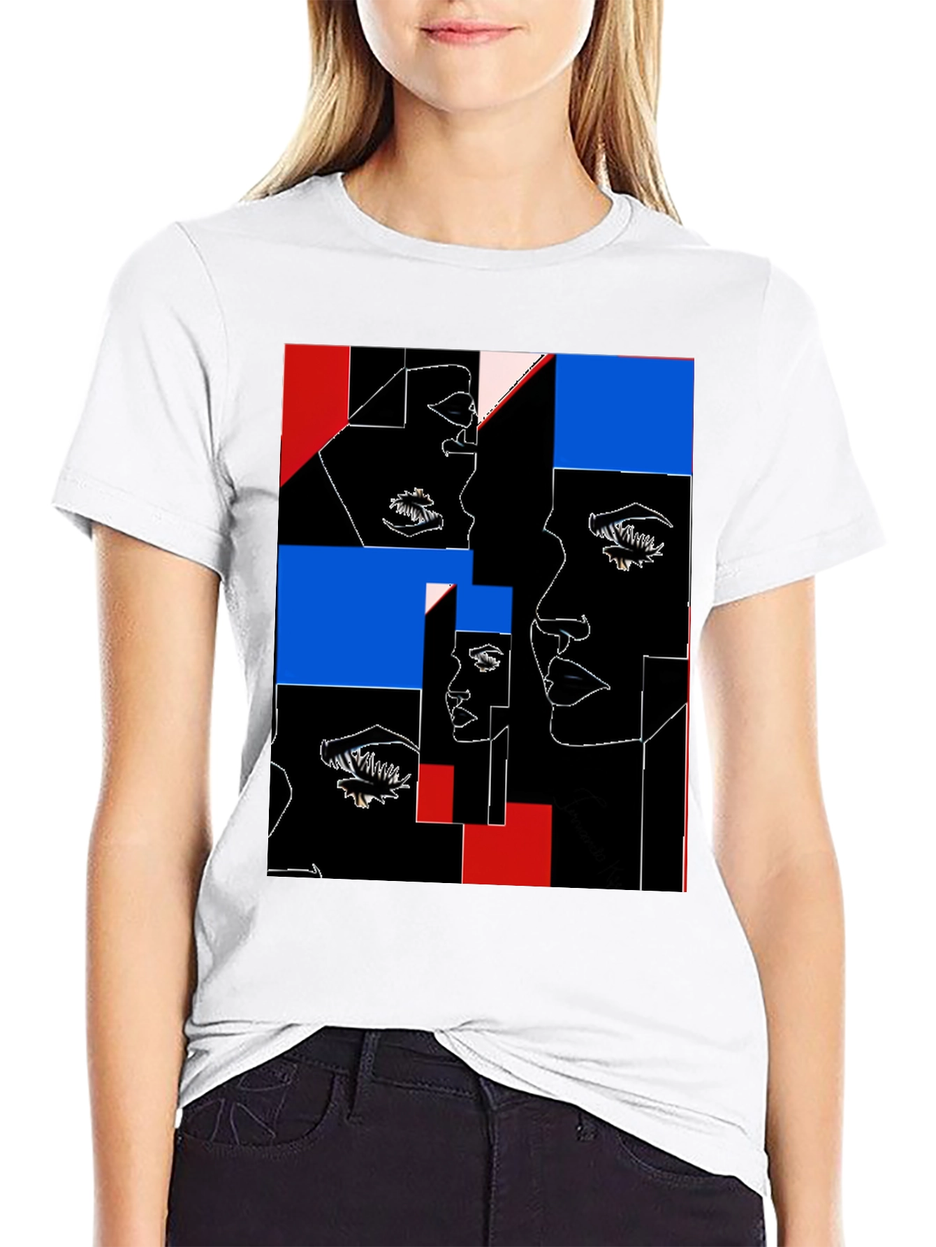 Abstract Faces Graphic Black T-Shirt - 9