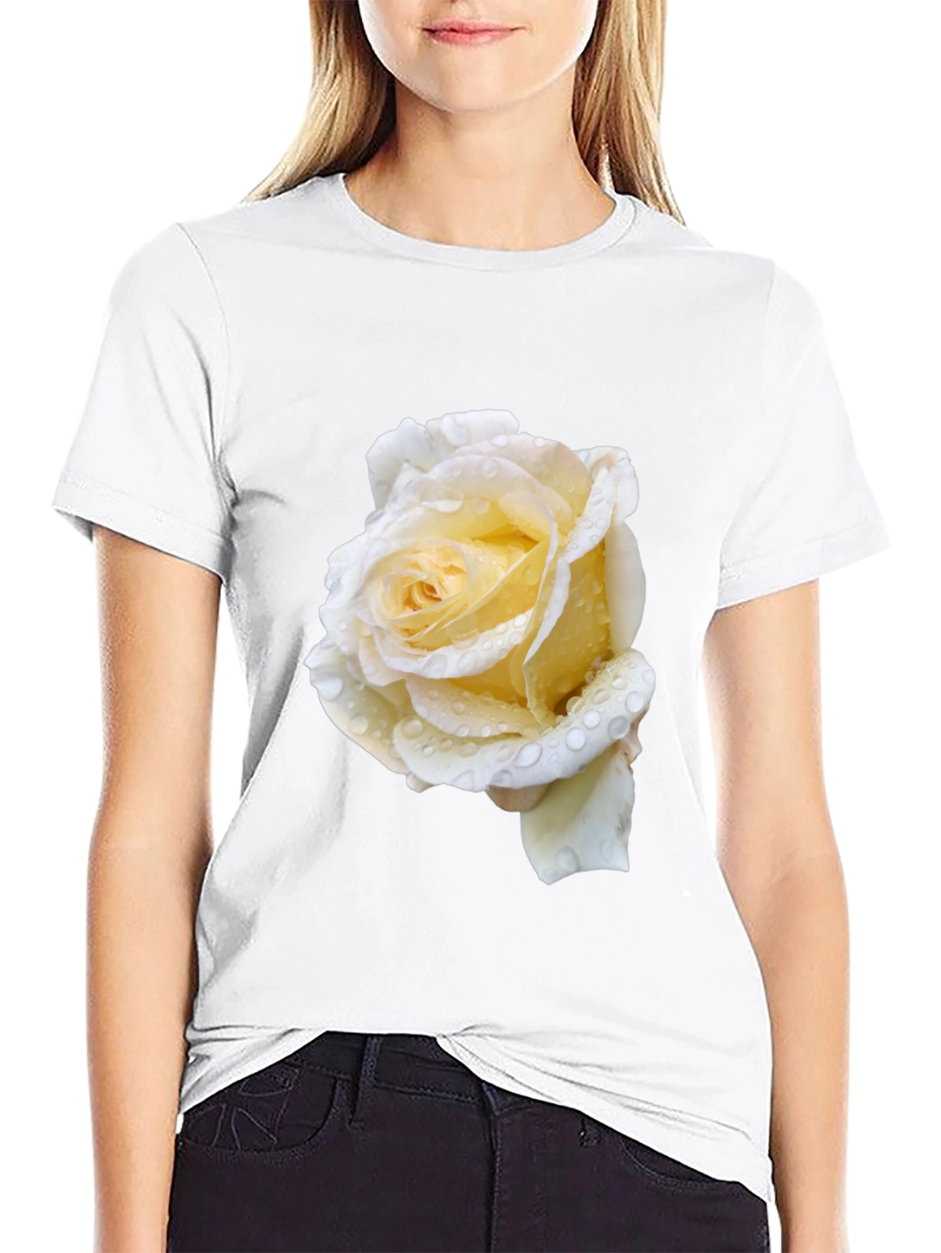 Black Black Tee with White Rose view 9