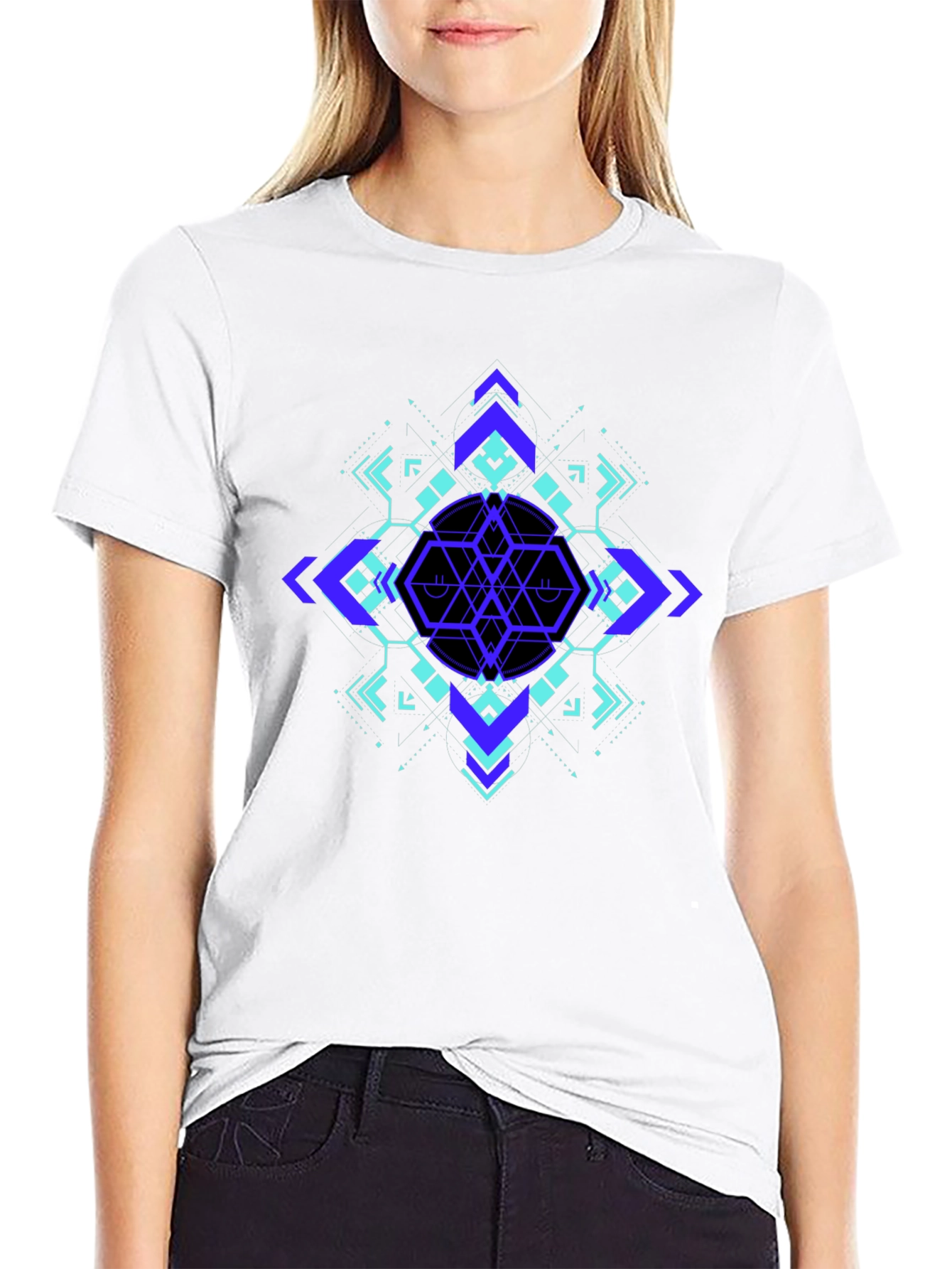 Black Geometric Design Black T-Shirt view 9