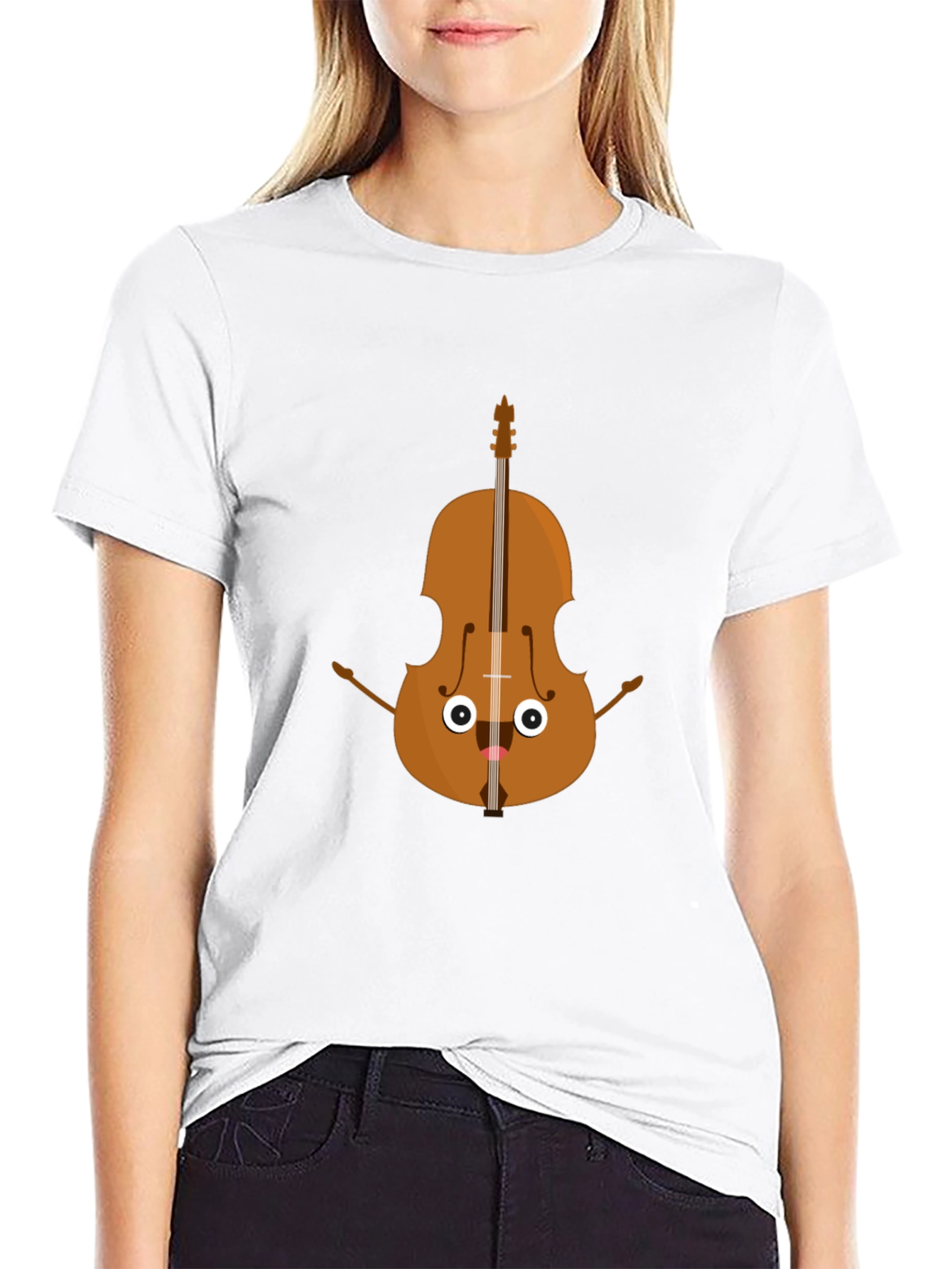 Black Funny Cartoon Cello Musician Graphic Tee view 9