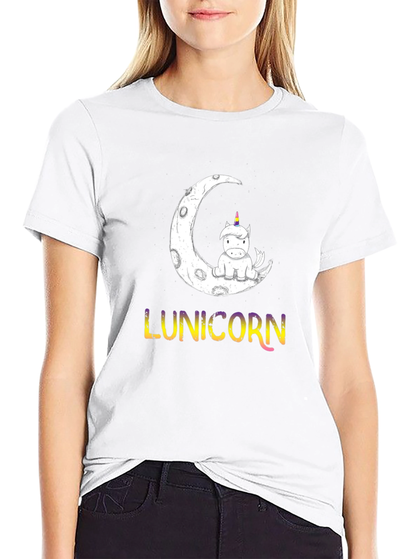 Black Lunicorn T-Shirt - Moon Unicorn Graphic Tee view 9