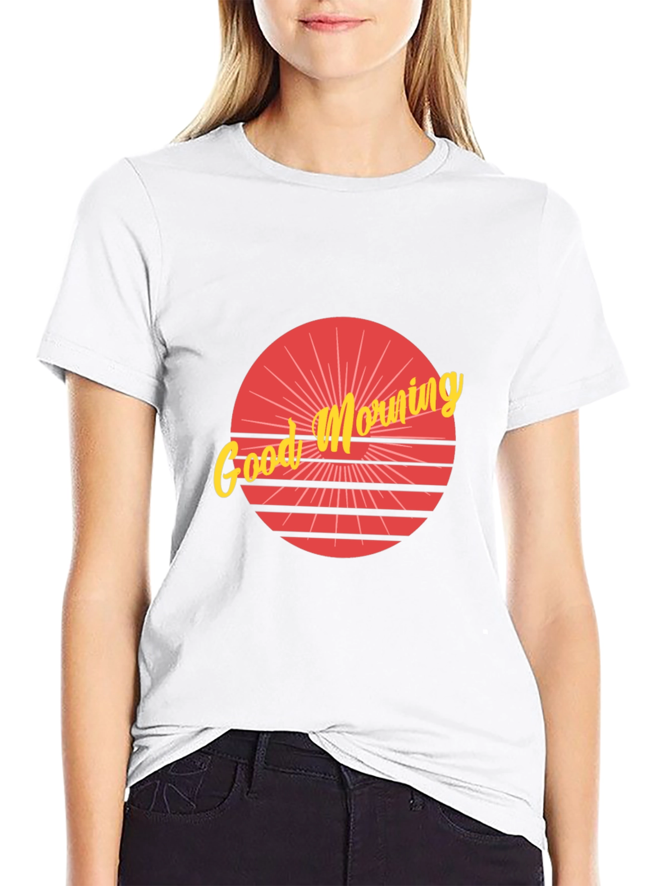 Black Good Morning Graphic Tee - Retro Sunrise Design view 9