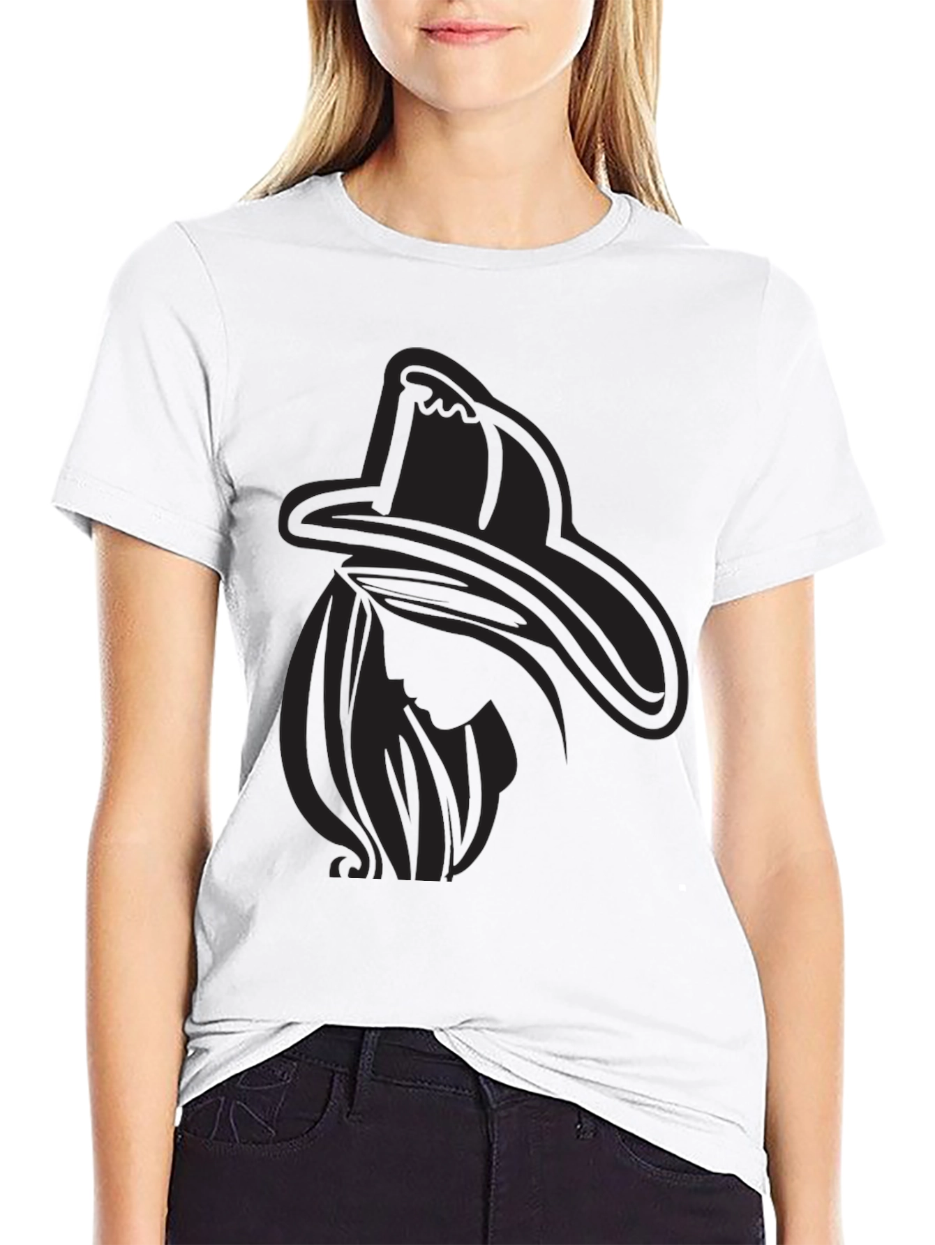 Black Cowgirl Silhouette Graphic Tee - Stylish Black T-Shirt view 9