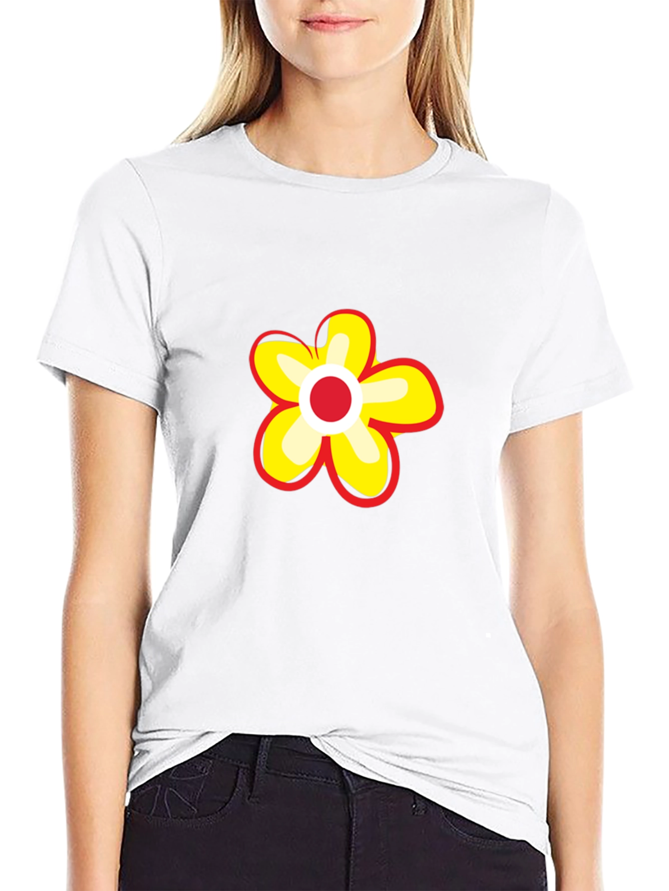Black Black T-Shirt with Flower Graphic view 9