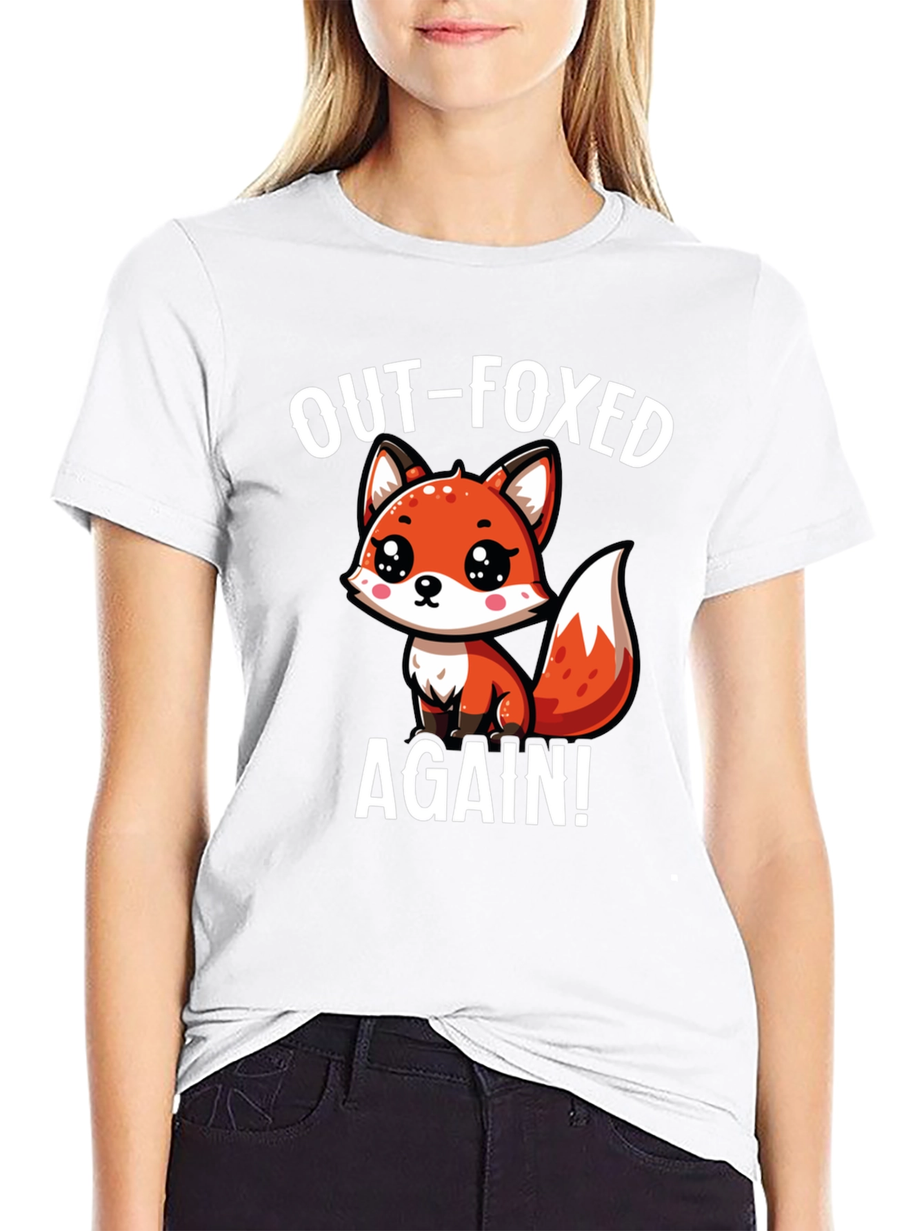 Black Out-Foxed Again! Cute Cartoon Fox Graphic T-Shirt view 9
