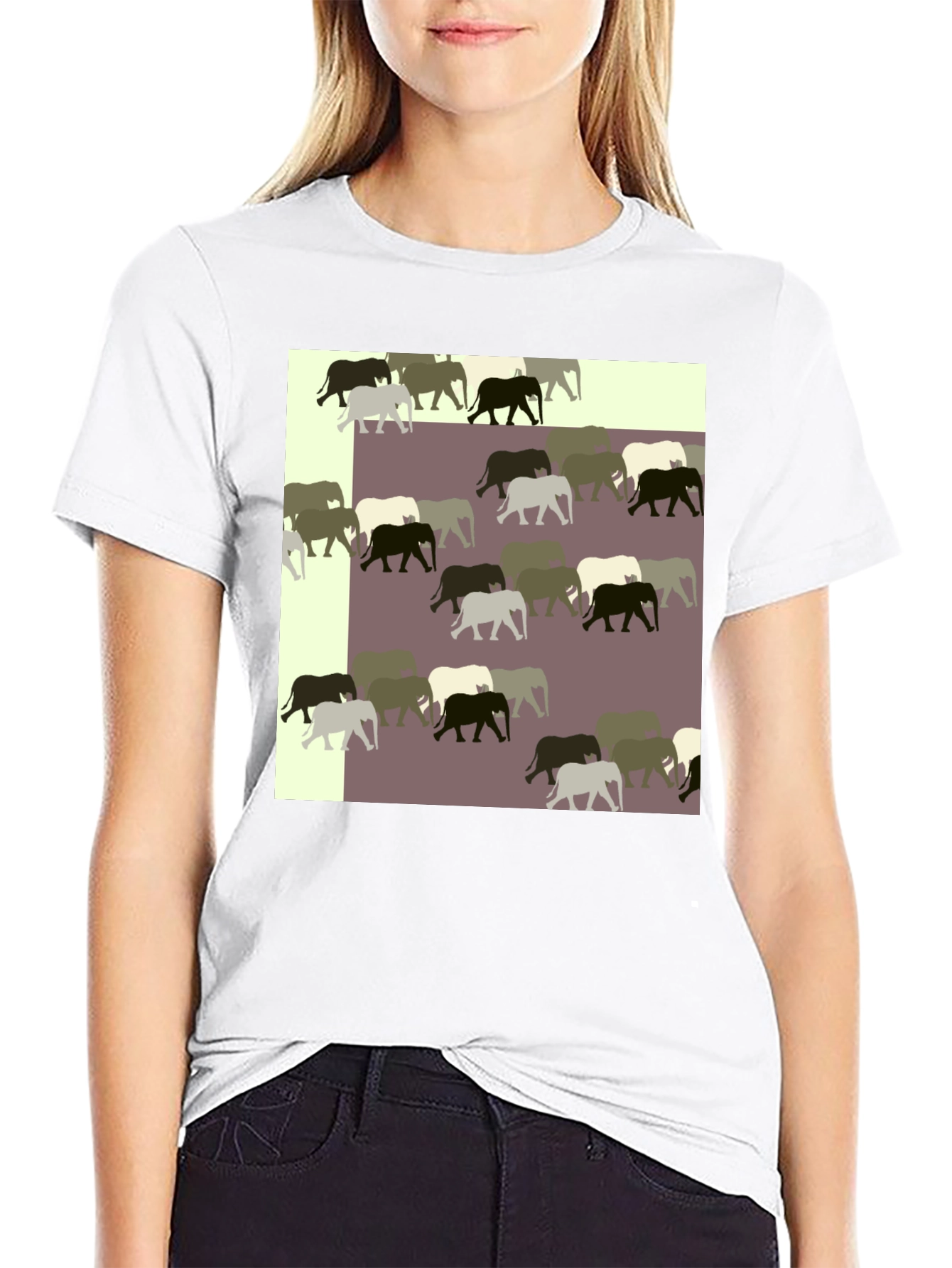Black Elephant Pattern Black T-Shirt view 9