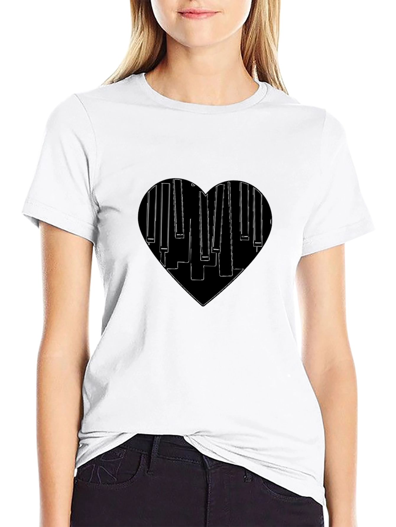 Black Piano Heartbeat Black T-Shirt | Music Lover Tee view 9