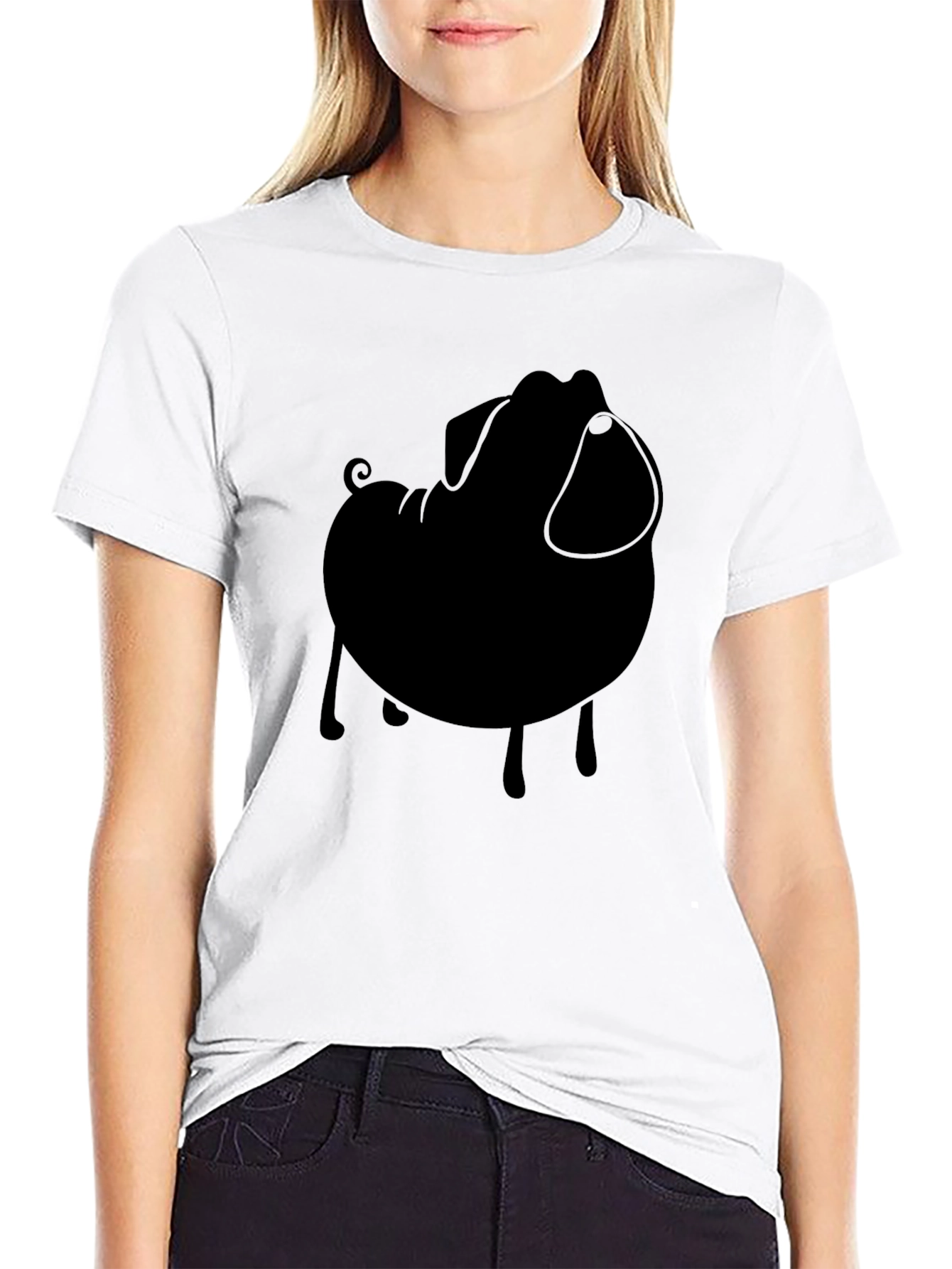 Black Black Pug Silhouette Tee - Modern Casual Style view 9
