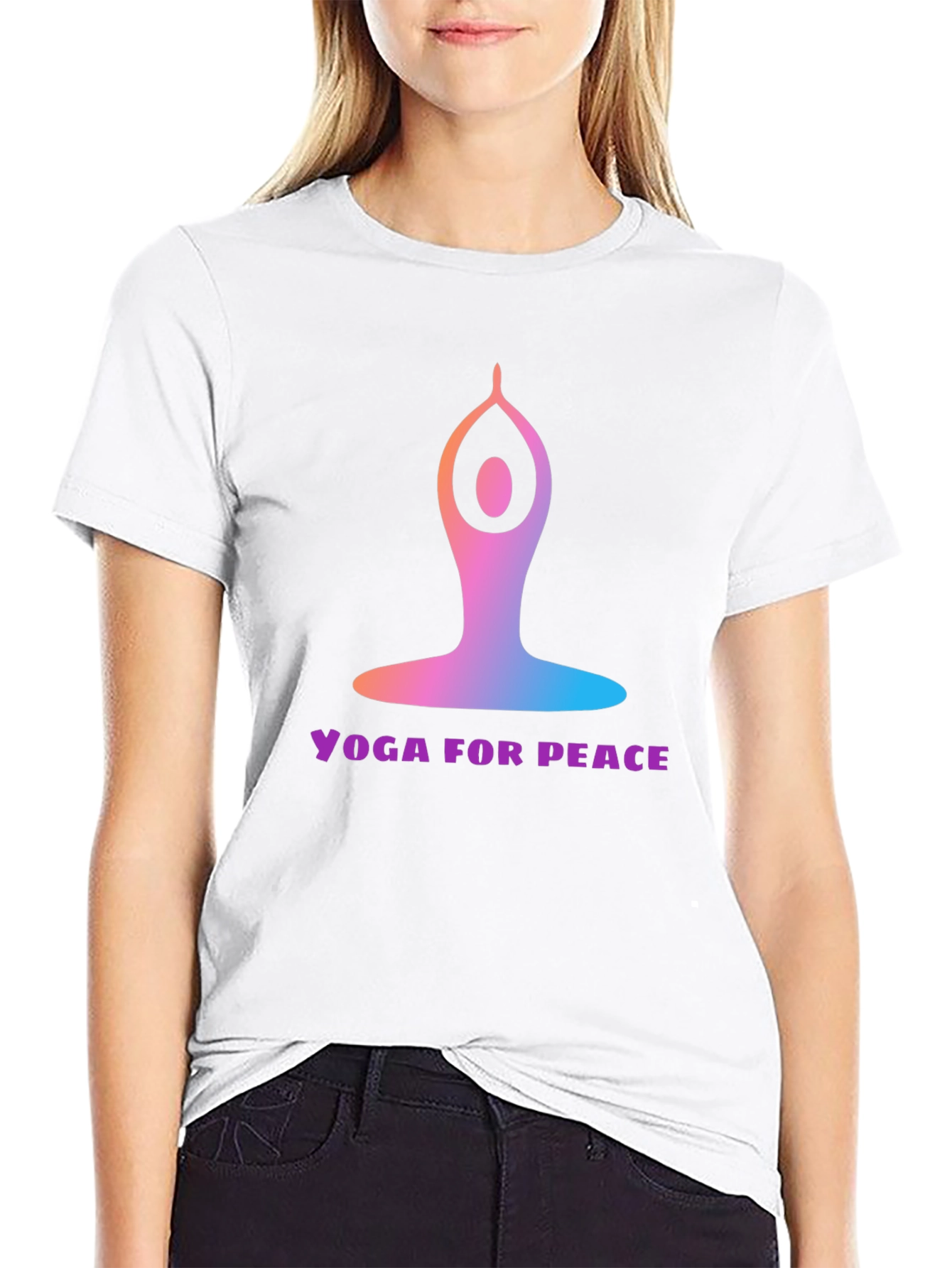 Black Yoga for Peace Graphic Tee - Black Cotton Blend view 9