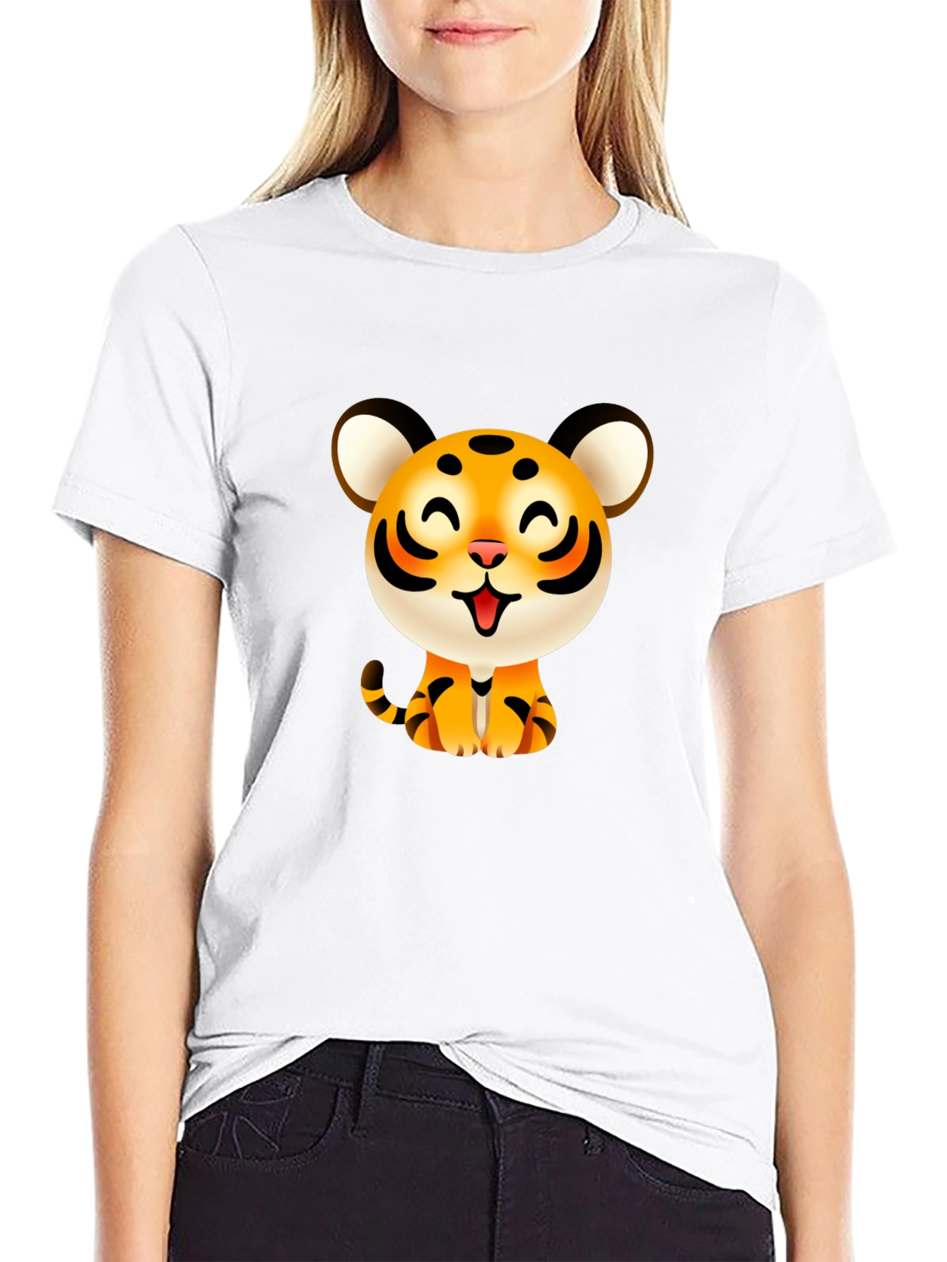 Black Cute Cartoon Tiger Graphic Tee - Black view 9
