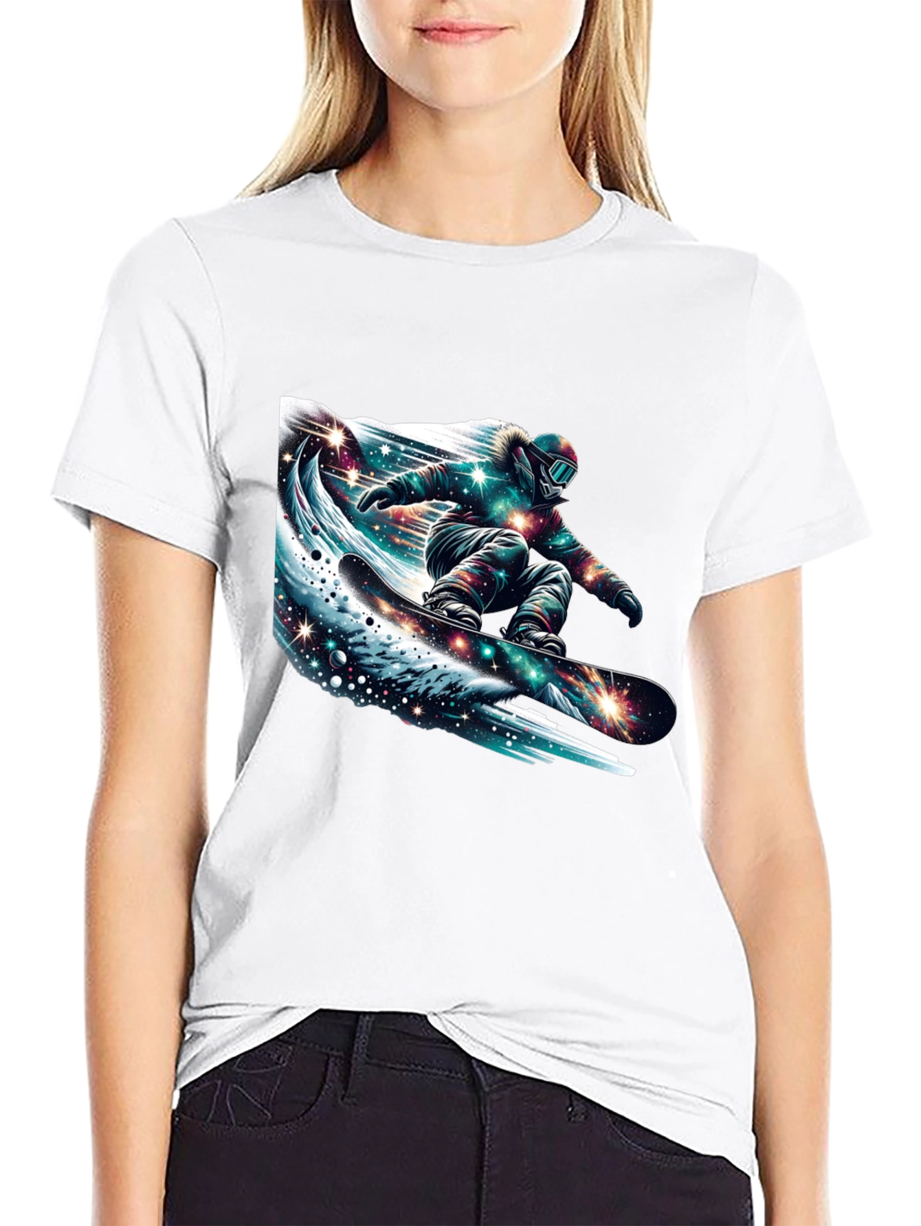 Black Galaxy Snowboarder Graphic Tee - Black view 9