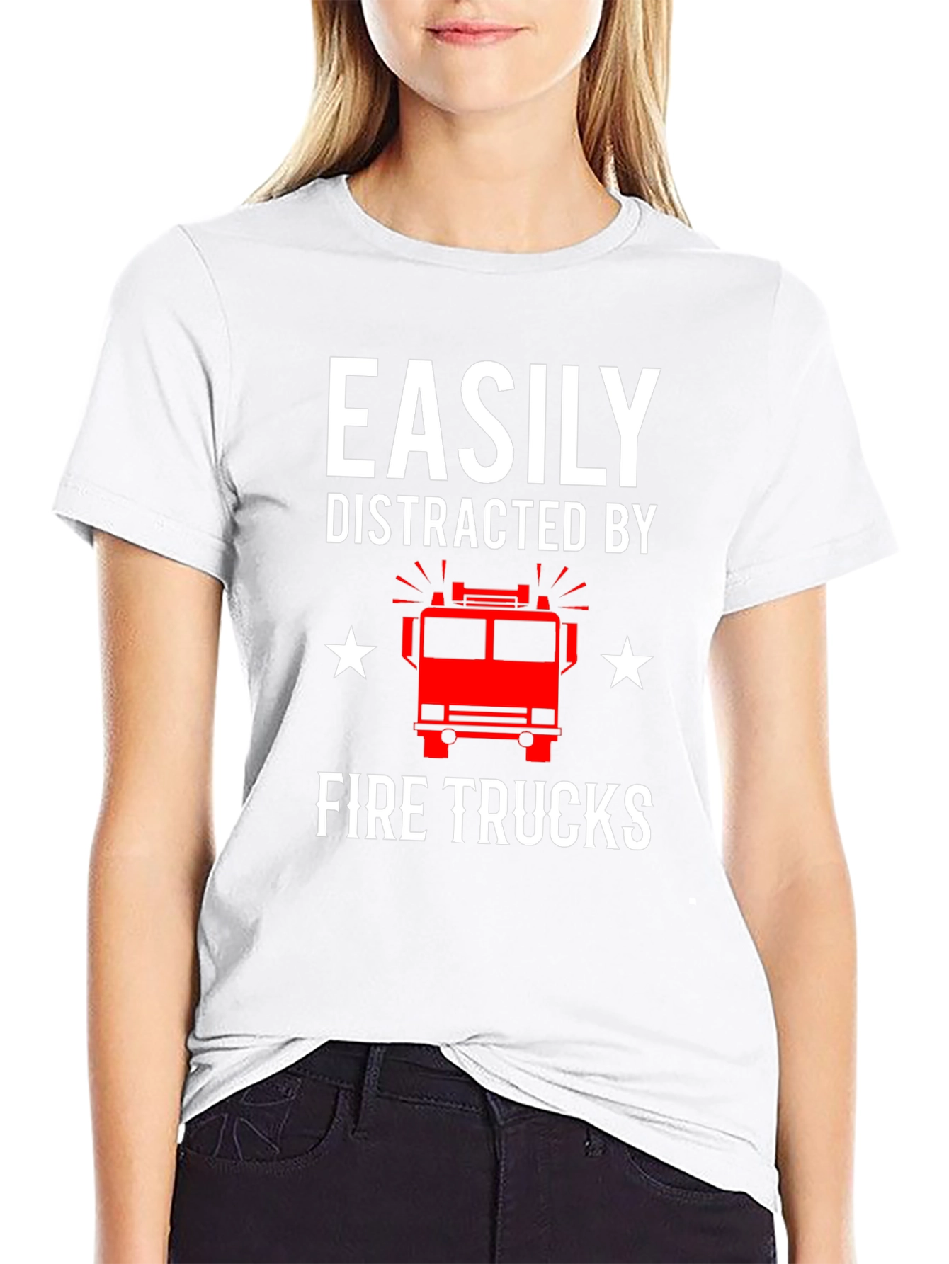 Black Easily Distracted By Fire Trucks Graphic Tee view 9