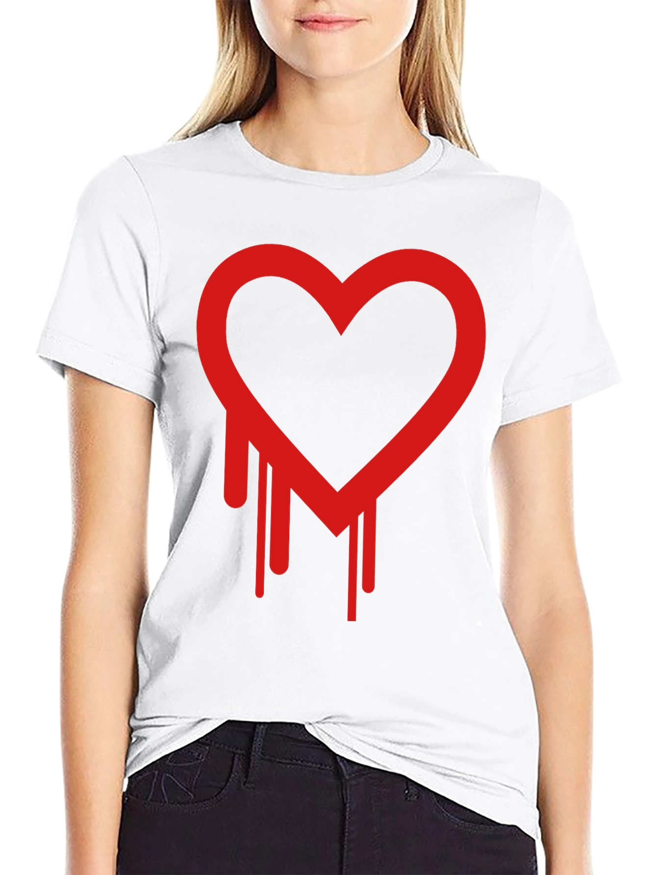 Black Dripping Heart Graphic Black T-Shirt view 9