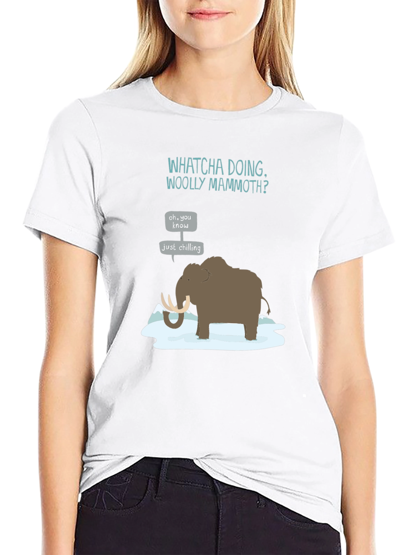 Black Whatcha Doing Woolly Mammoth? Graphic Tee view 9