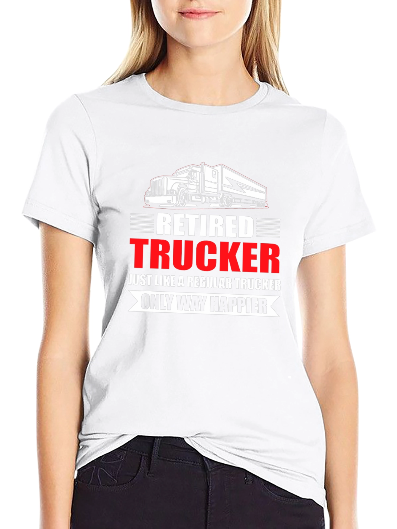 Black Retired Trucker T-Shirt: Happier Life view 9