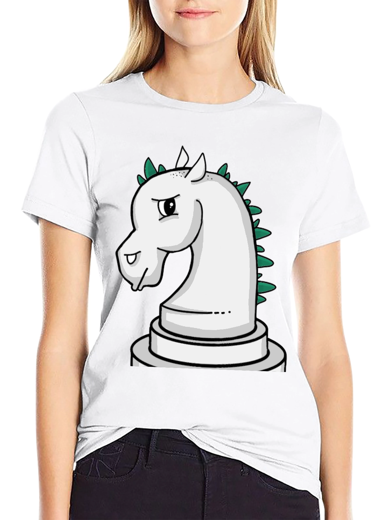 Black Chess Knight T-Shirt - Unique Cartoon Design view 9