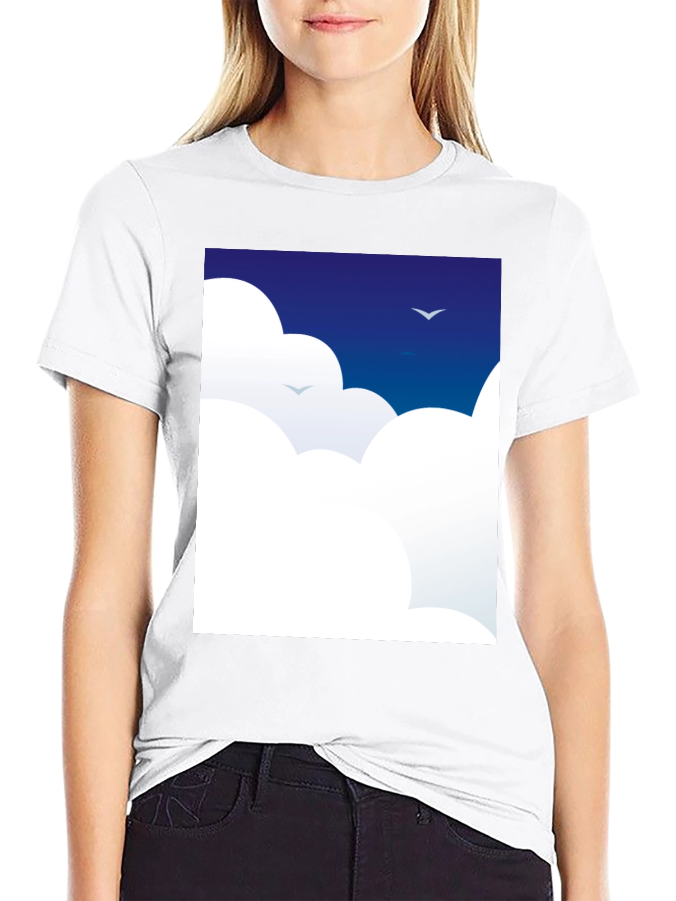 Black Dreamy Clouds T-Shirt - Sky Blue Graphic Tee view 9